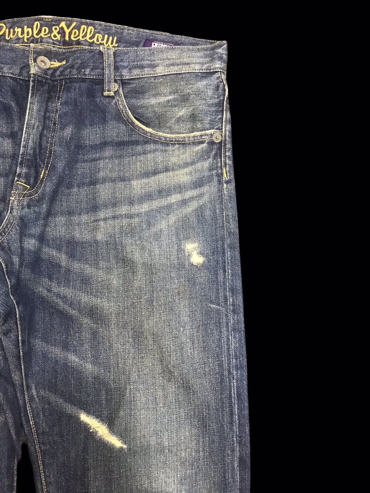 Japanese Brand 💥DENIM ART💥PURPLE&YELLOW JAPAN SICK DISTREESED DENIM F266 Size US 35 - 3 Thumbnail