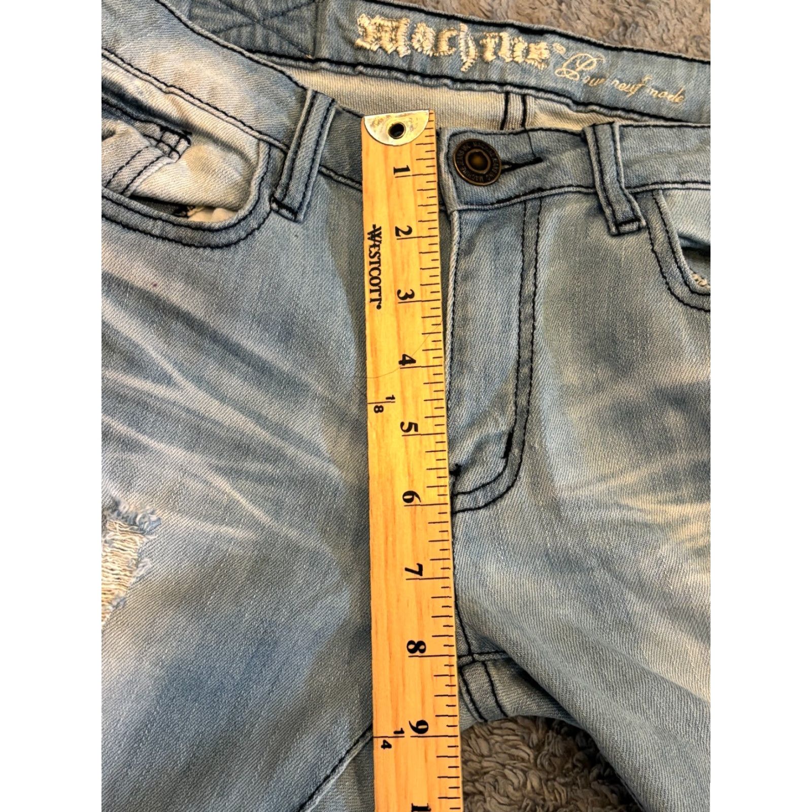 Toy Machine VINTAGE Machine Jeans Womens 29 Light Wash Blue Denim Distressed Skinny Fit Raw Hem Size 29" - 5 Thumbnail