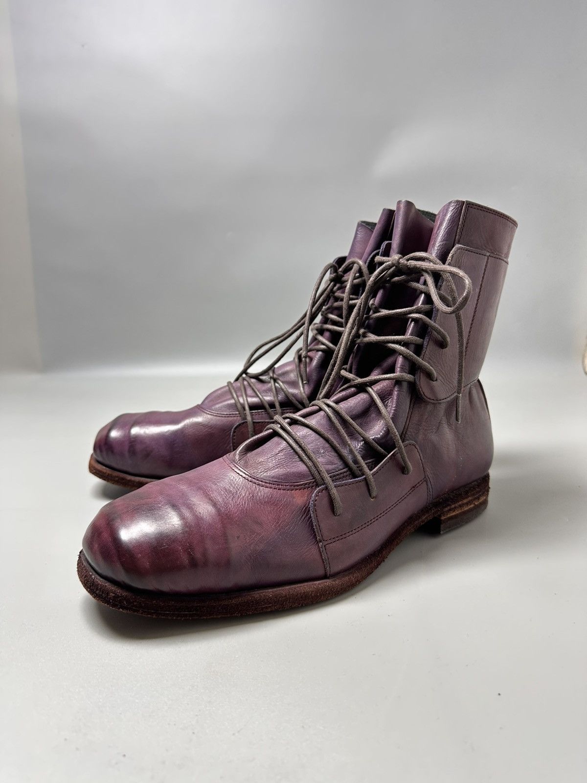 Maison MIHARA YASUHIRO Early 2000's - Purple Wrinkled Combat Boot Size US 10.5 / EU 43-44 - 3 Thumbnail
