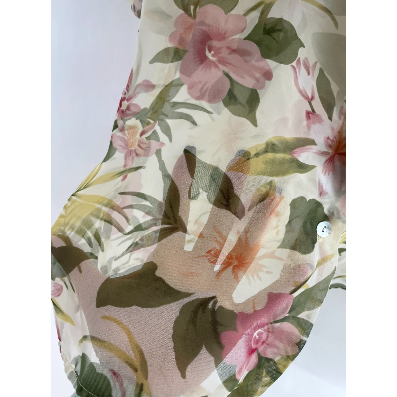 Vintage Apparenza Shirt Women's Small Cream Tropical Floral Button-Up Semi-Sheer Size S / US 4 / IT 40 - 3 Thumbnail