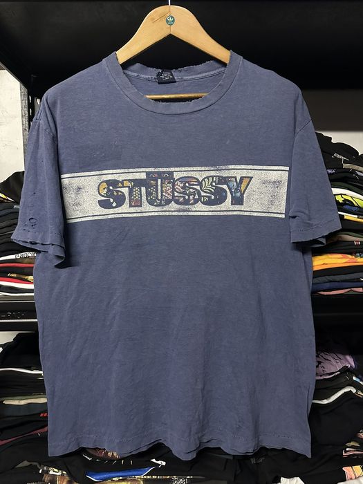 Vintage Vintage 90s Stussy Box Logo Distressed Usa Tee | Grailed