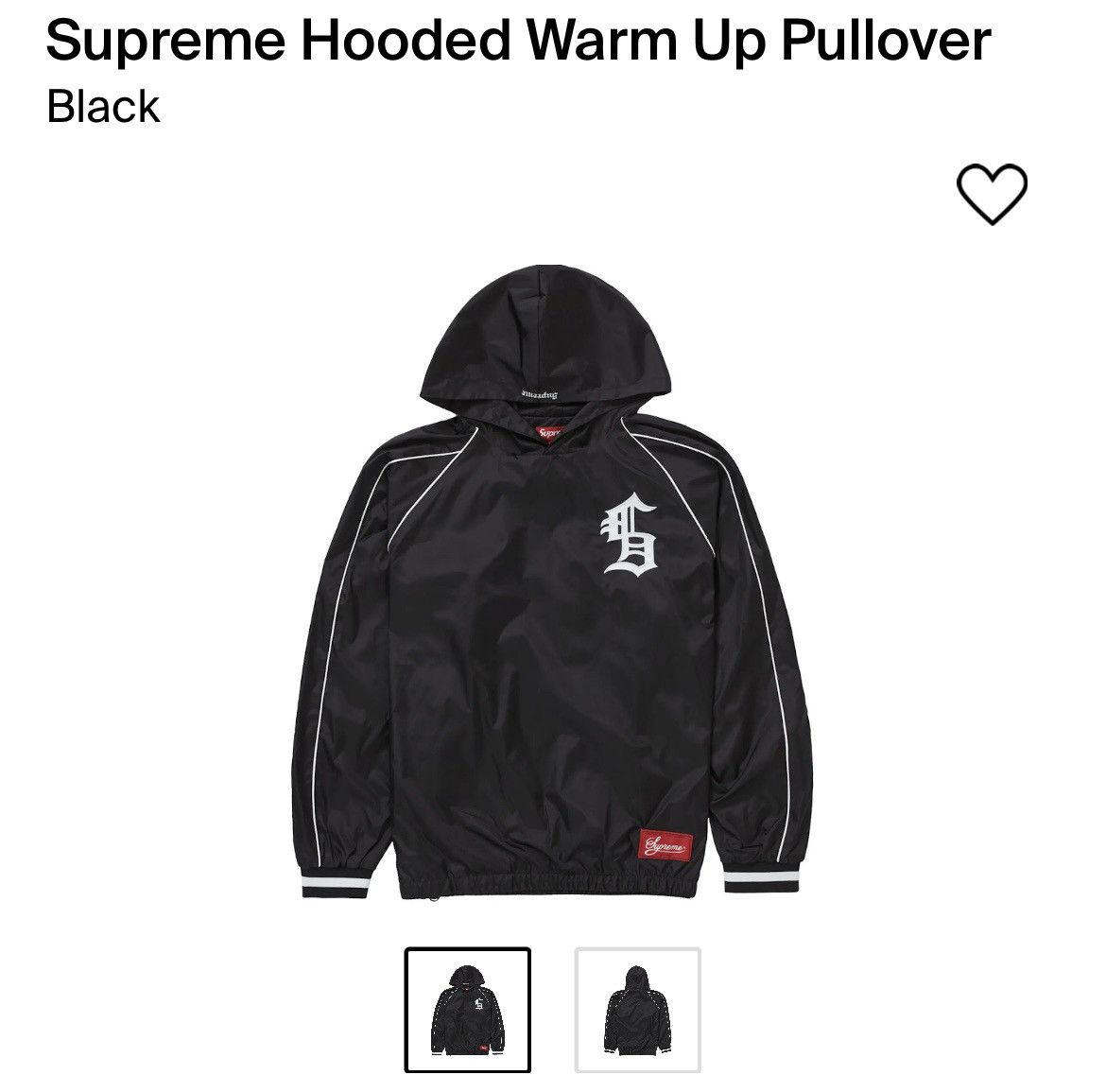 image of Supreme Hooded Warm Up Pullover in Black, Men's (Size XL)