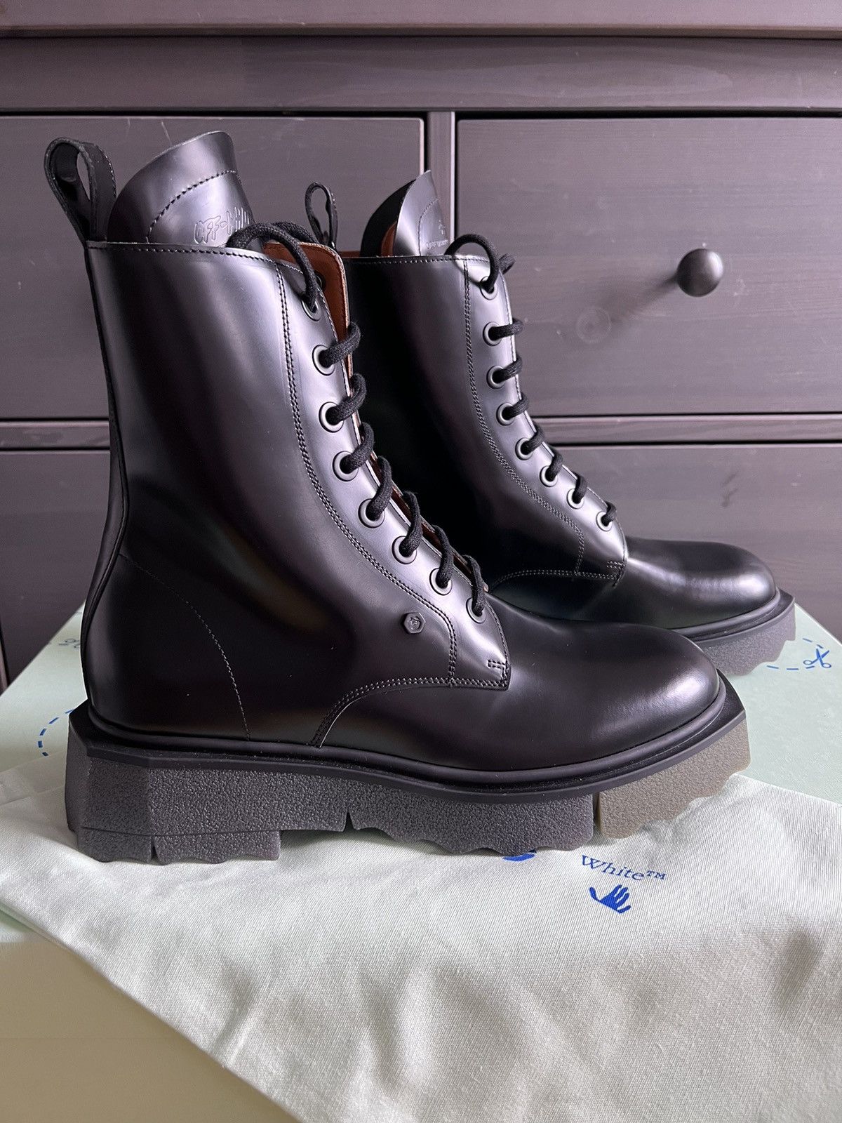 Off-White NIB $1.1K Sponge-Sole Army/Combat Boots, Italy SEND OFFERS Size US 9 / EU 42 - 7 Thumbnail