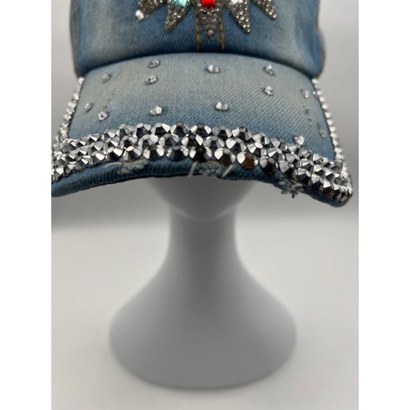 Other Bedazzled Denim Rhinestone Cap Adjustable Strap Hat Size ONE SIZE - 10 Thumbnail