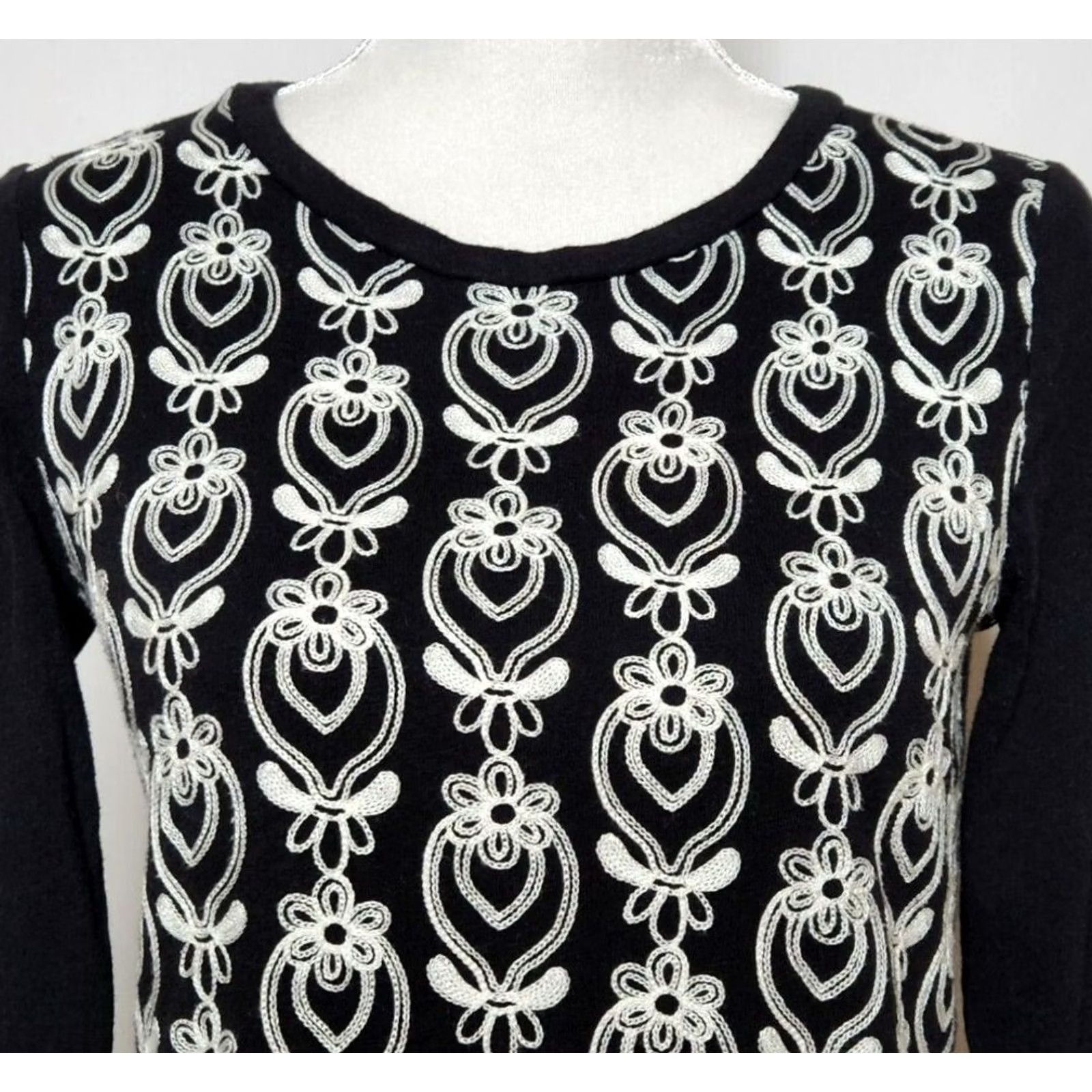J.Crew J.CREW Womens M Embroidered Top 3/4 Sleeve Tee Black White Shirt Size M / US 6-8 / IT 42-44 - 5 Thumbnail