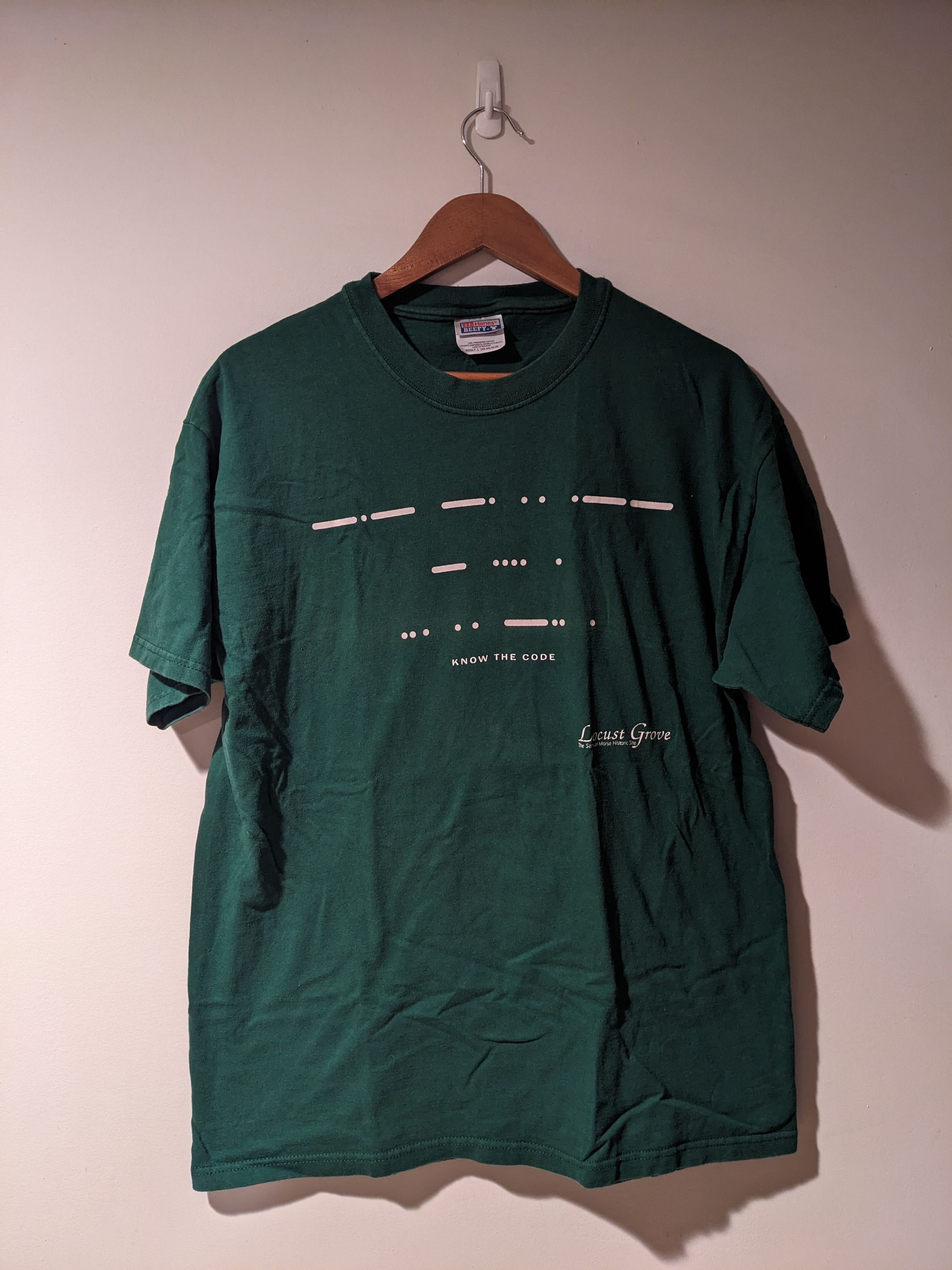 Hanes × Vintage Vintage 90s Morse Code Know the Code Locust Grove T-Shirt Size US L / EU 52-54 / 3 - 1 Thumbnail