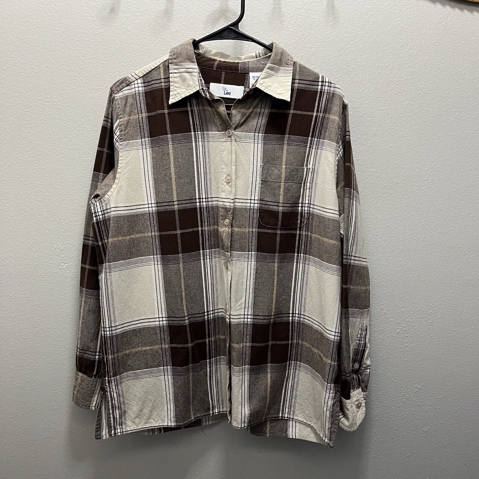 Lee Ms. Lee | Vintage 90s Brown Tan Plaid Long Sleeve Button Top Size M / US 6-8 / IT 42-44 - 2 Thumbnail