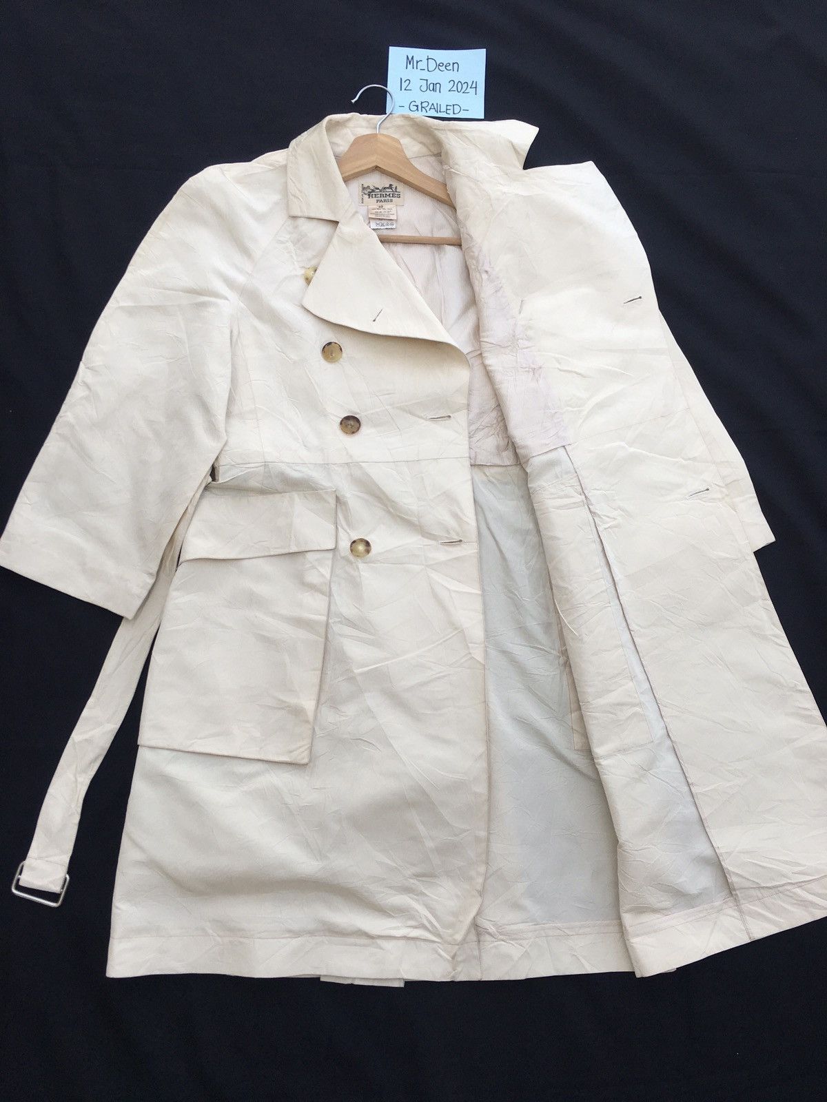 Hermes Vintage 90s HERMÈS Trench Coat Double Breasted Coat Size M / US 6-8 / IT 42-44 - 8 Thumbnail