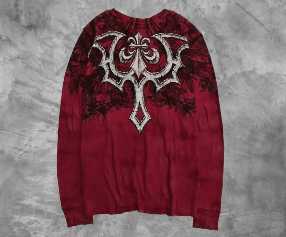 Japanese Brand American Retro Affliction Printed Red Long Sleeve 90s Size US XL / EU 56 / 4 - 6 Thumbnail