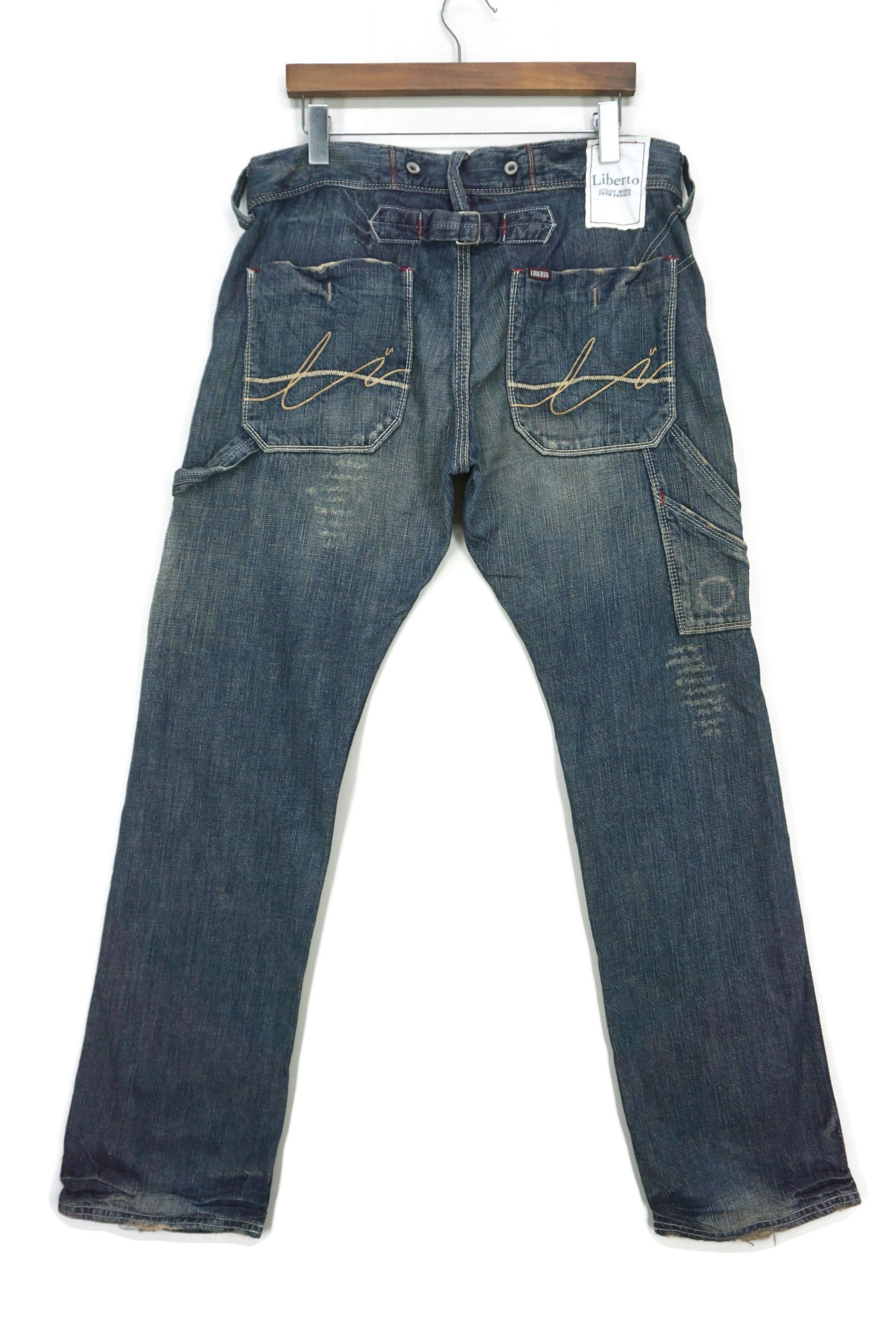 image of Rodeo x Workers Carpenter Jeans Liberto Utility Hickory Dungarees in Blue, Men's (Size 34)