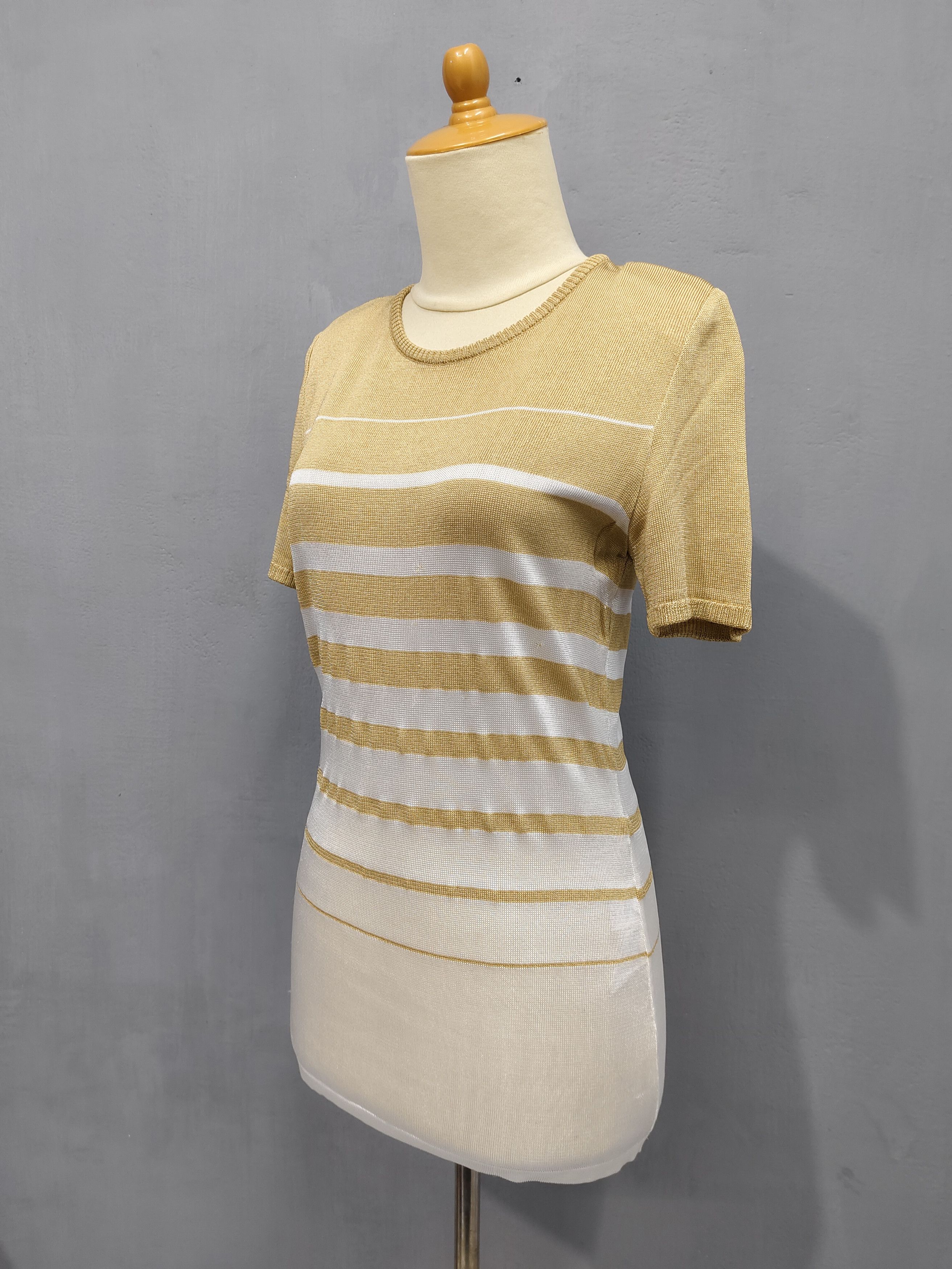 Yves Saint Laurent 80s Yves Saint Laurent Gold Striped Rayon Knitted Size M / US 6-8 / IT 42-44 - 3 Thumbnail