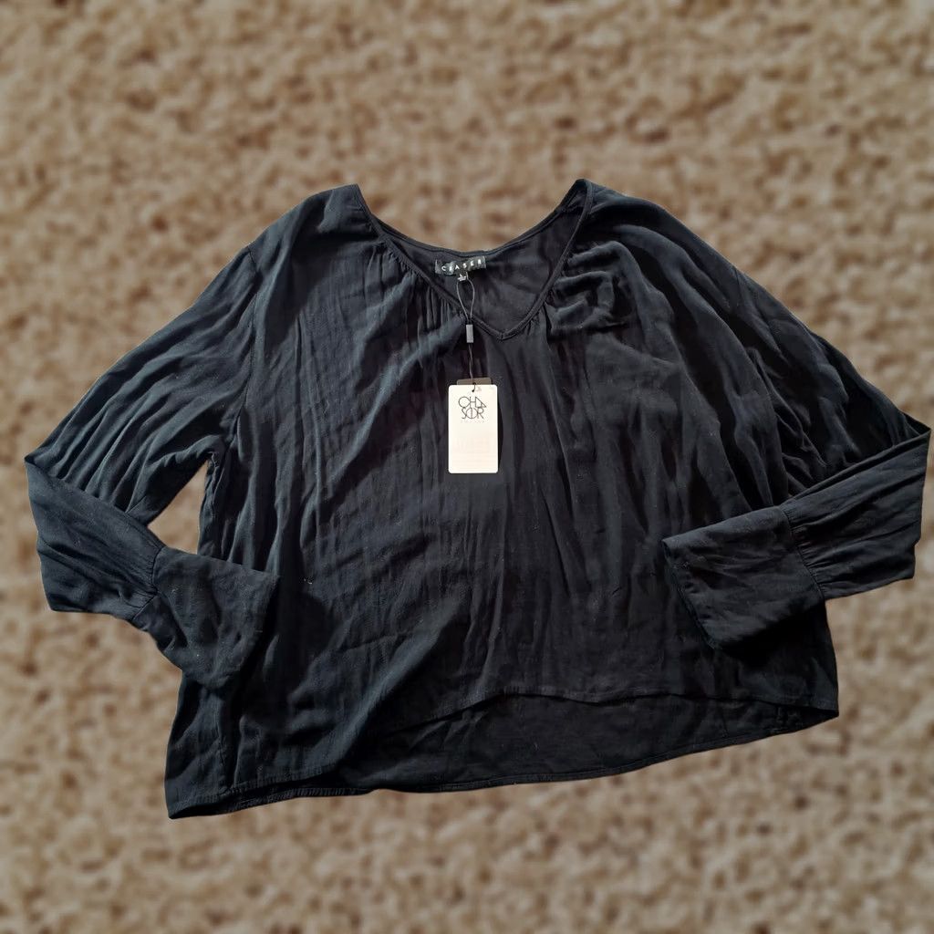 Vintage Chaser Top Womens Large Black V-Neck Long Sleeve Casual Blouse Size L / US 10 / IT 46 - 1 Thumbnail