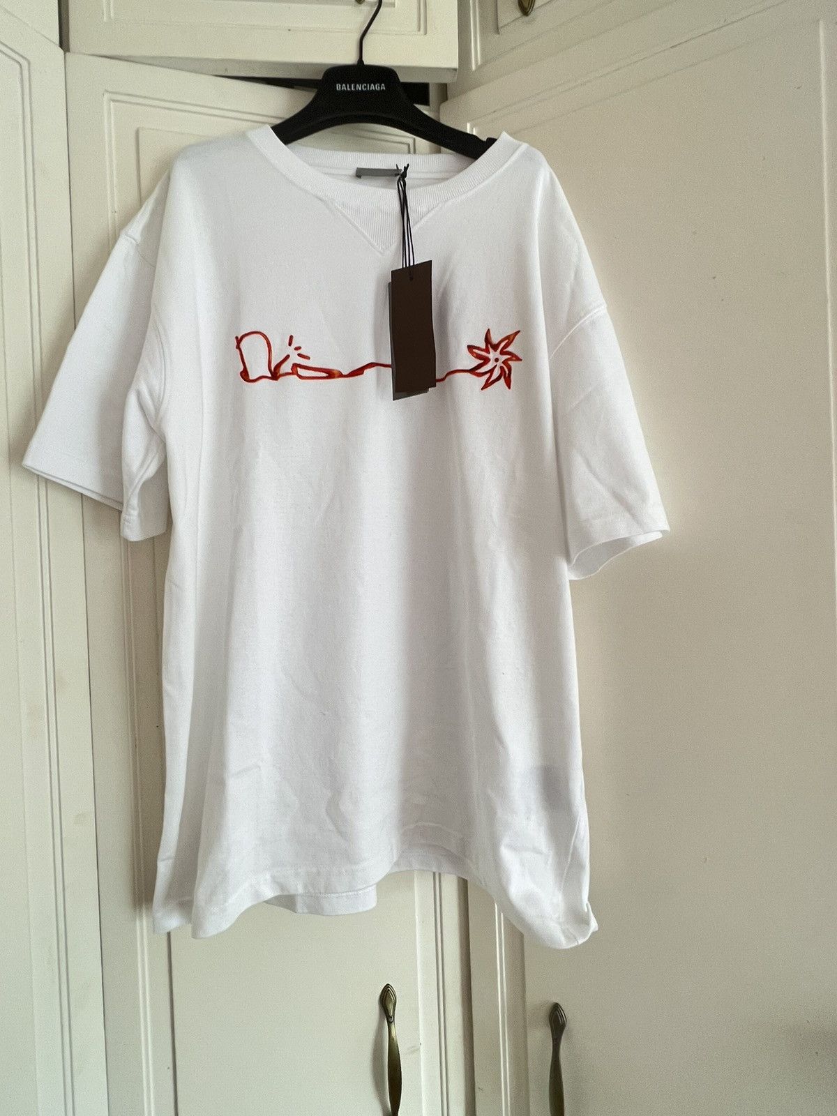 image of Dior Collab Travis Scott Cactus Jack Embroidery Tee in White, Men's (Size XL)