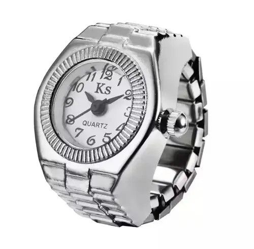 Japanese Brand Watch Ring White Silver Modern Time Clock Punk Art Sleek Size ONE SIZE - 3 Thumbnail