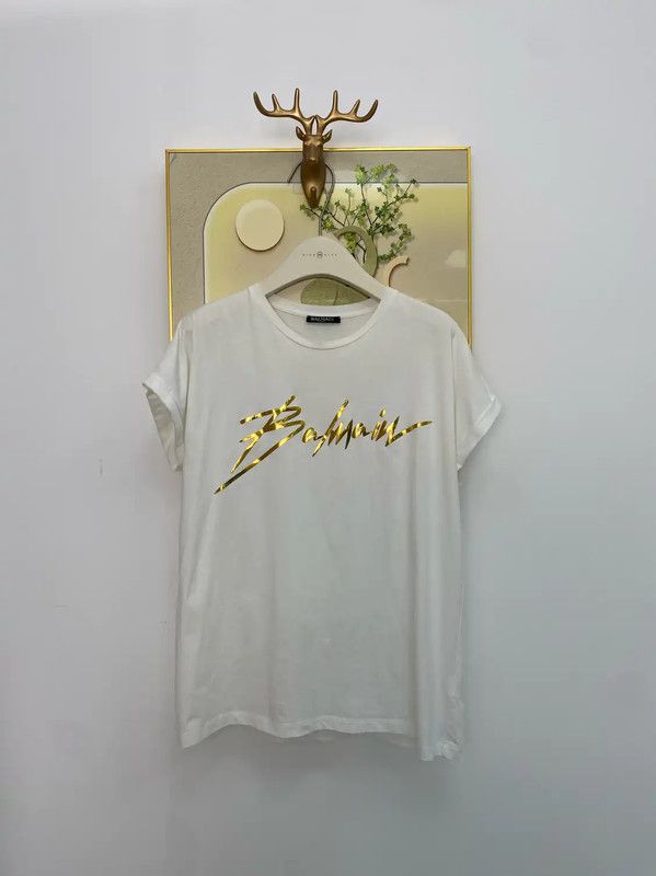 Balmain Balmain White Cotton Graphic Tee for Women 0089 Size M / US 6-8 / IT 42-44 - 1 Thumbnail