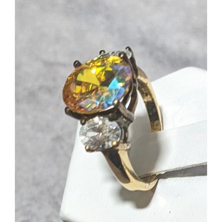Other Brilliant Three Stone Sterling Silver Gold Tone Plated Engag Size ONE SIZE - 8 Thumbnail