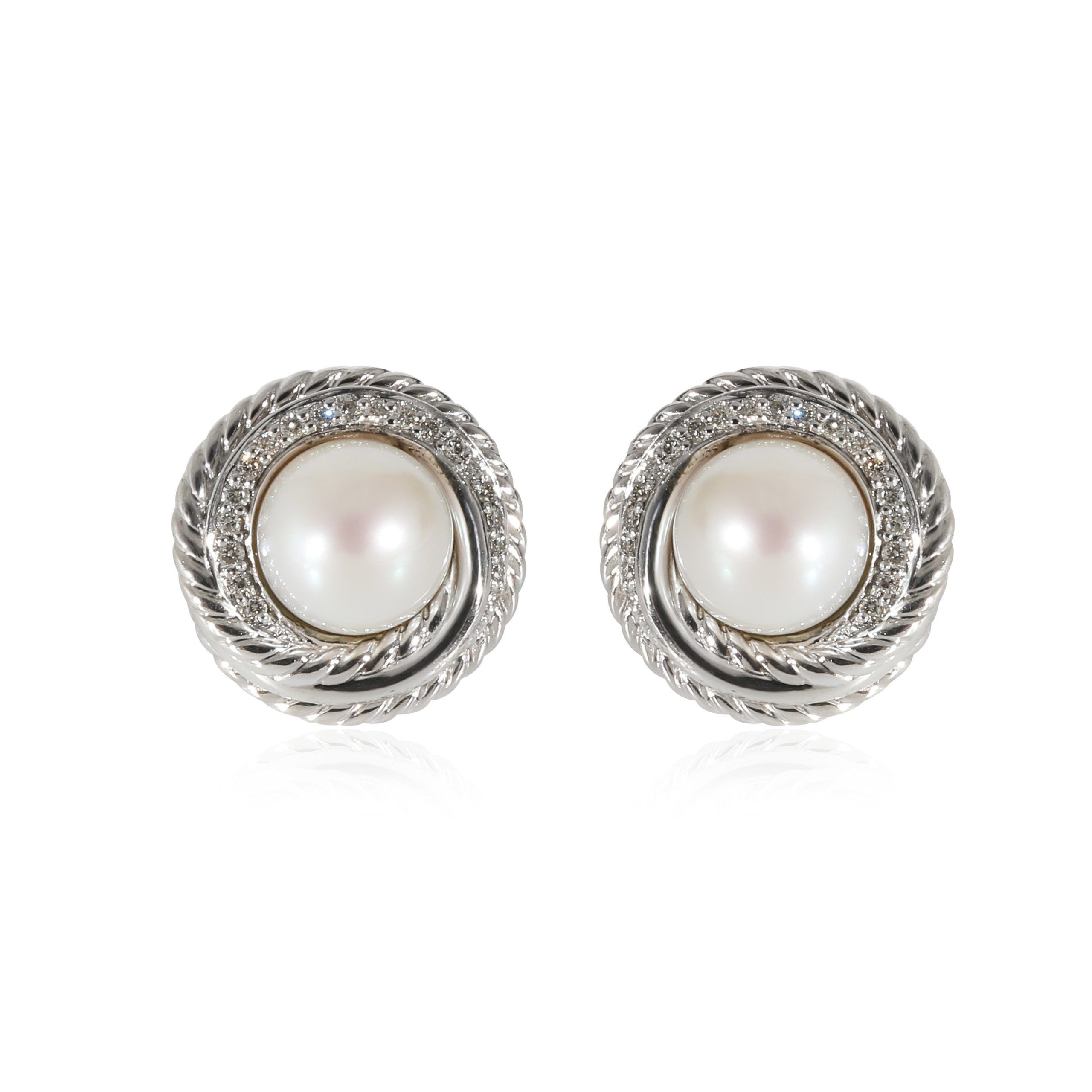 David Yurman David Yurman Crossover Pearl & Diamonds Earrings in Sterling Silver Size ONE SIZE - 1 Thumbnail