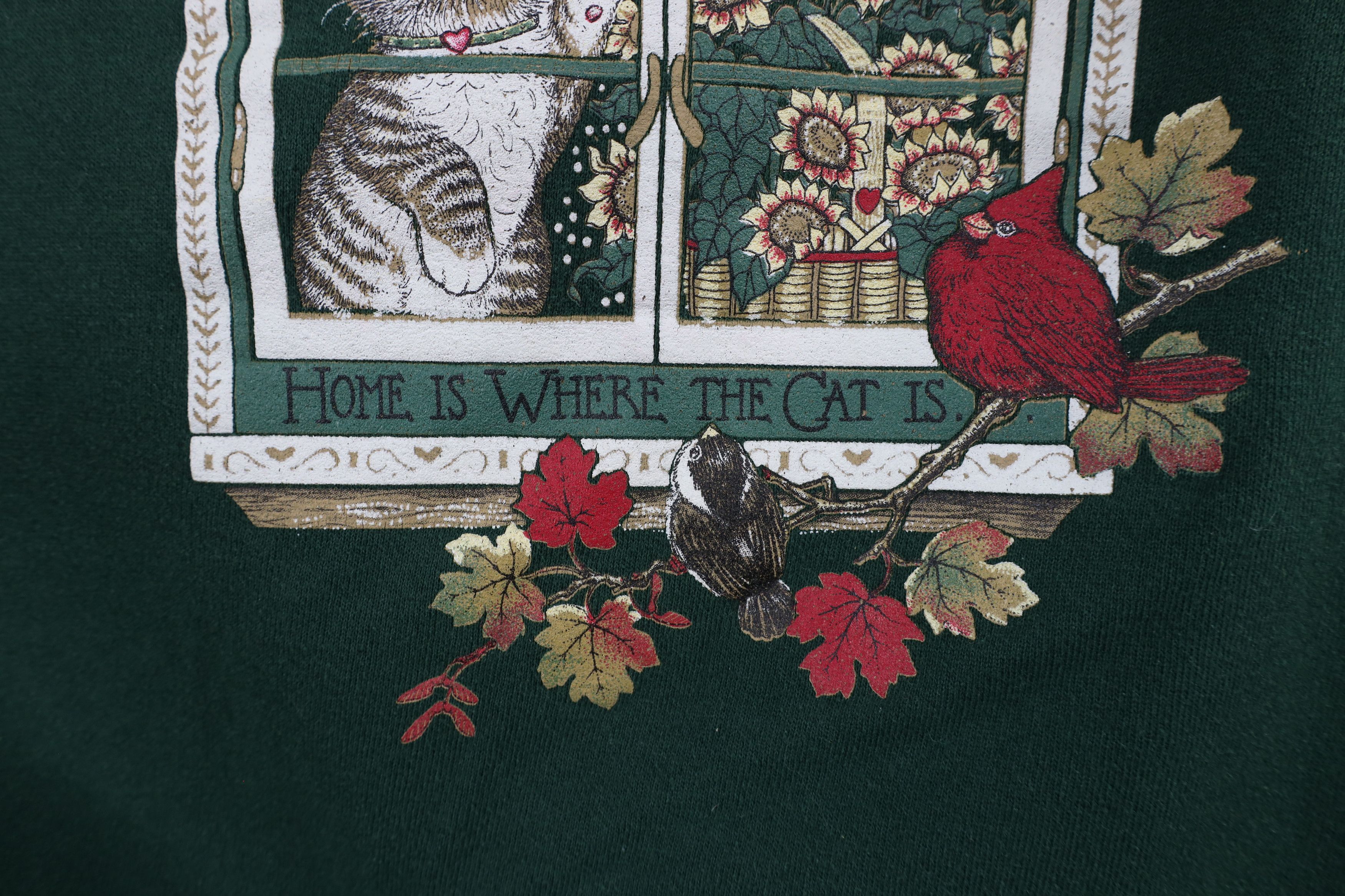 Vintage Vintage 90s Streetwear Cat Kitten Bird Flower Sweatshirt USA Size XXL / US 16-18 / IT 52-54 - 7 Thumbnail