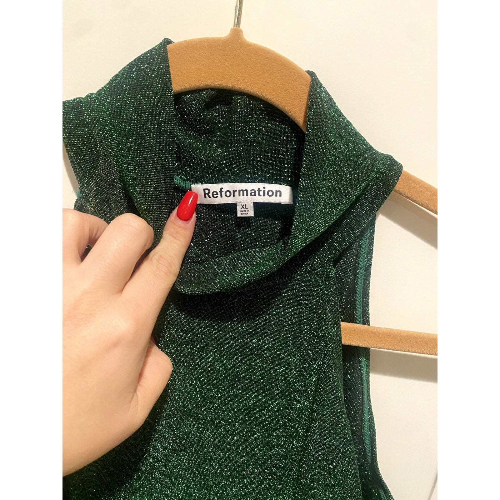 Reformation Argentia Knit Dress Green Emerald Sparkles XL - stein-coach.com