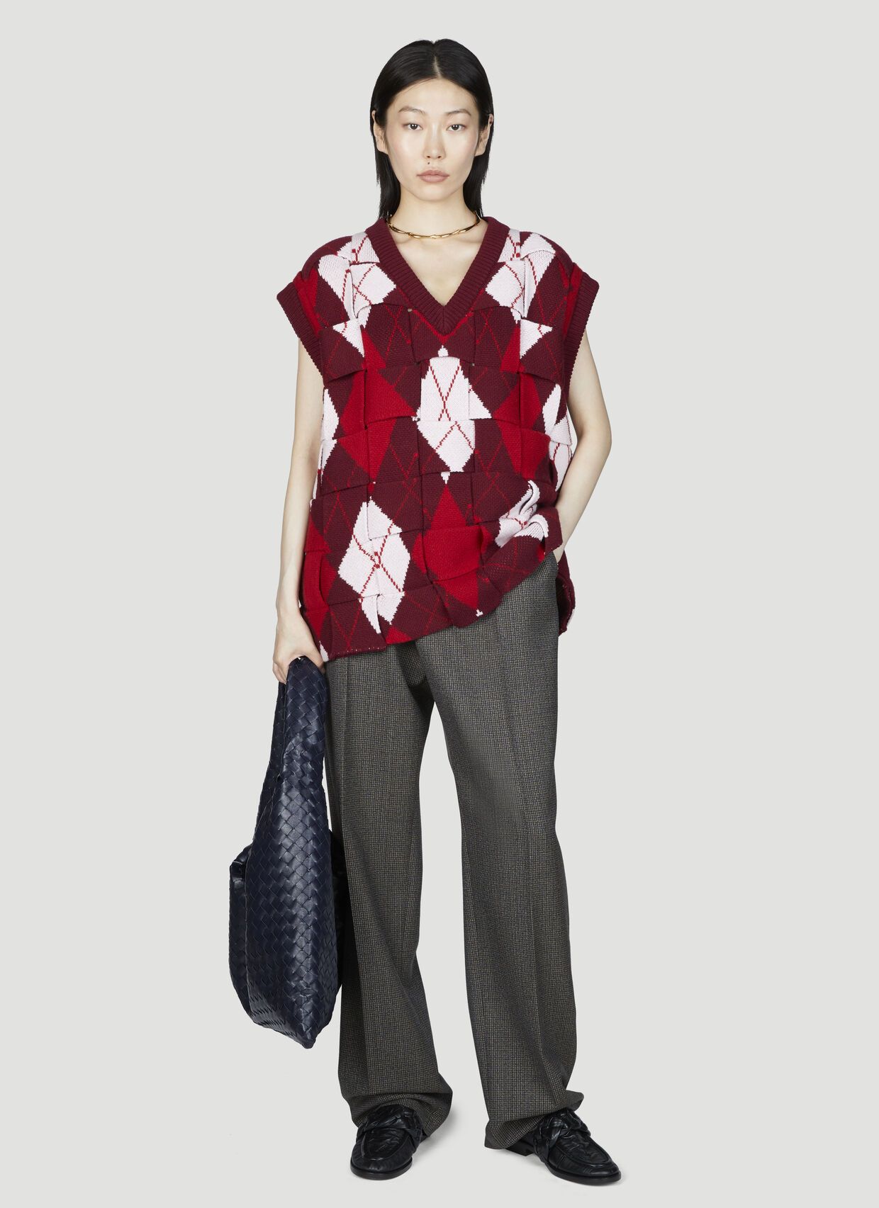 Bottega Veneta o1n1vont1225 Intreccio Argyle Wool Gilet in Multicolor Size M / US 6-8 / IT 42-44 - 2 Thumbnail