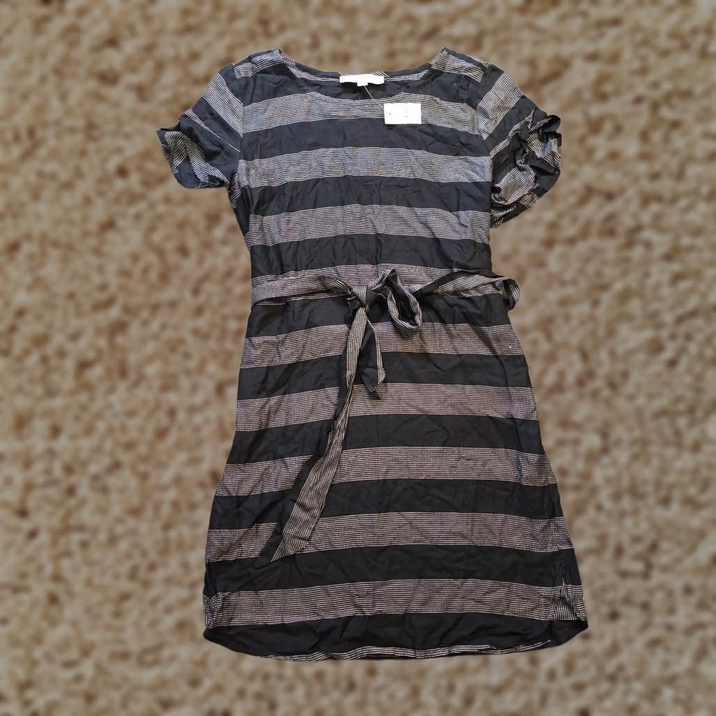 Loft LOFT Dress Womens Size Small Black Striped Short Sleeve Belted Casual Basic Shirt Womens Dress Size 28" / US 6 / IT 42 - 1 Thumbnail
