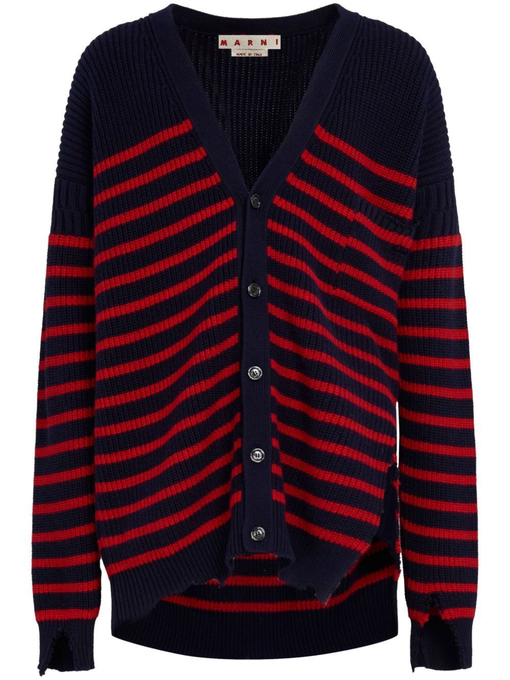 Marni o1w1db10125 Striped V-Neck Cardigan in Red/Black Size US XL / EU 56 / 4 - 1 Thumbnail