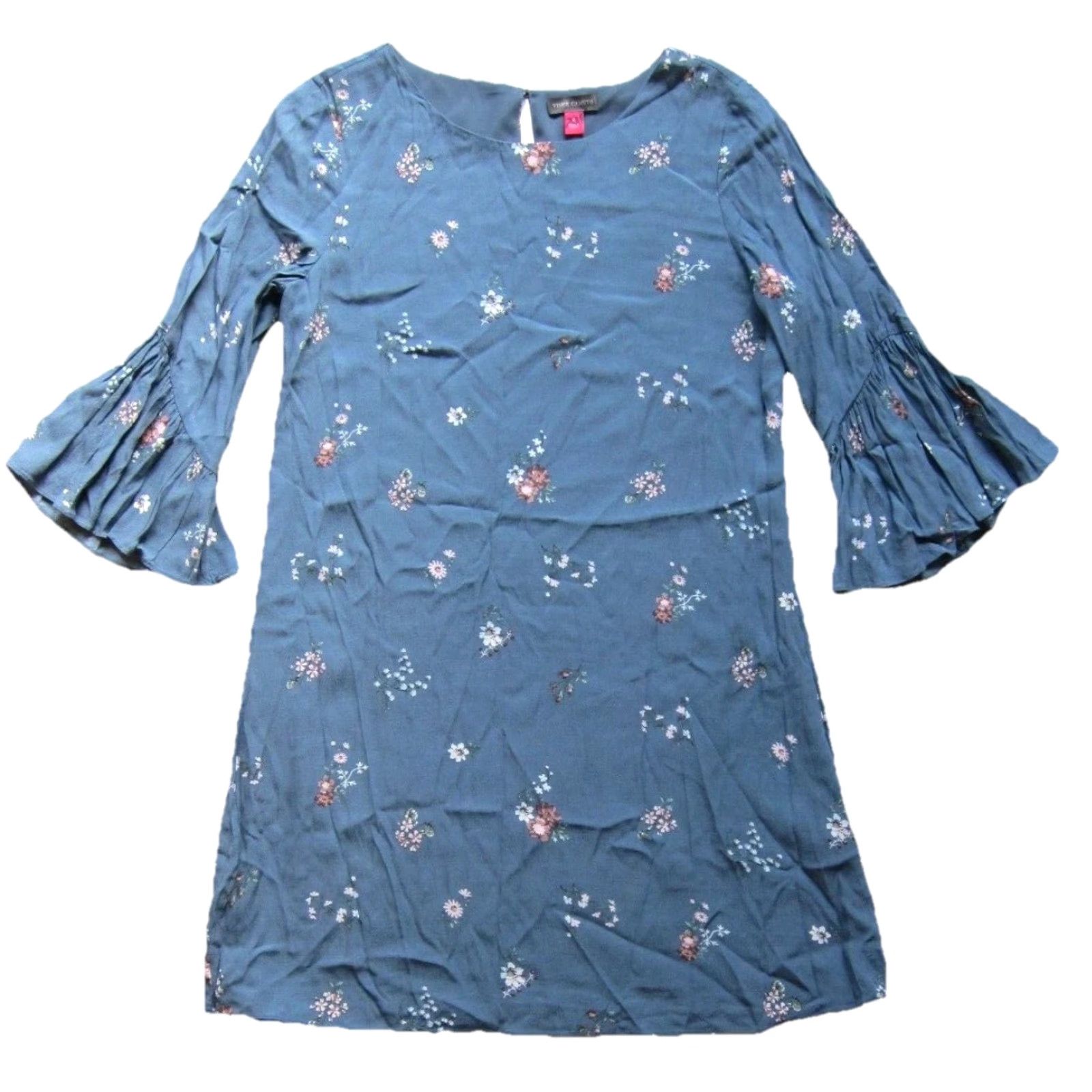 Vince Camuto Vince Camuto Floral Blue White Pink Rayon 3/4 Sleeve Tunic Shift Dress Ruffle Knee Length 6 Womens Size M / US 6-8 / IT 42-44 - 2 Thumbnail