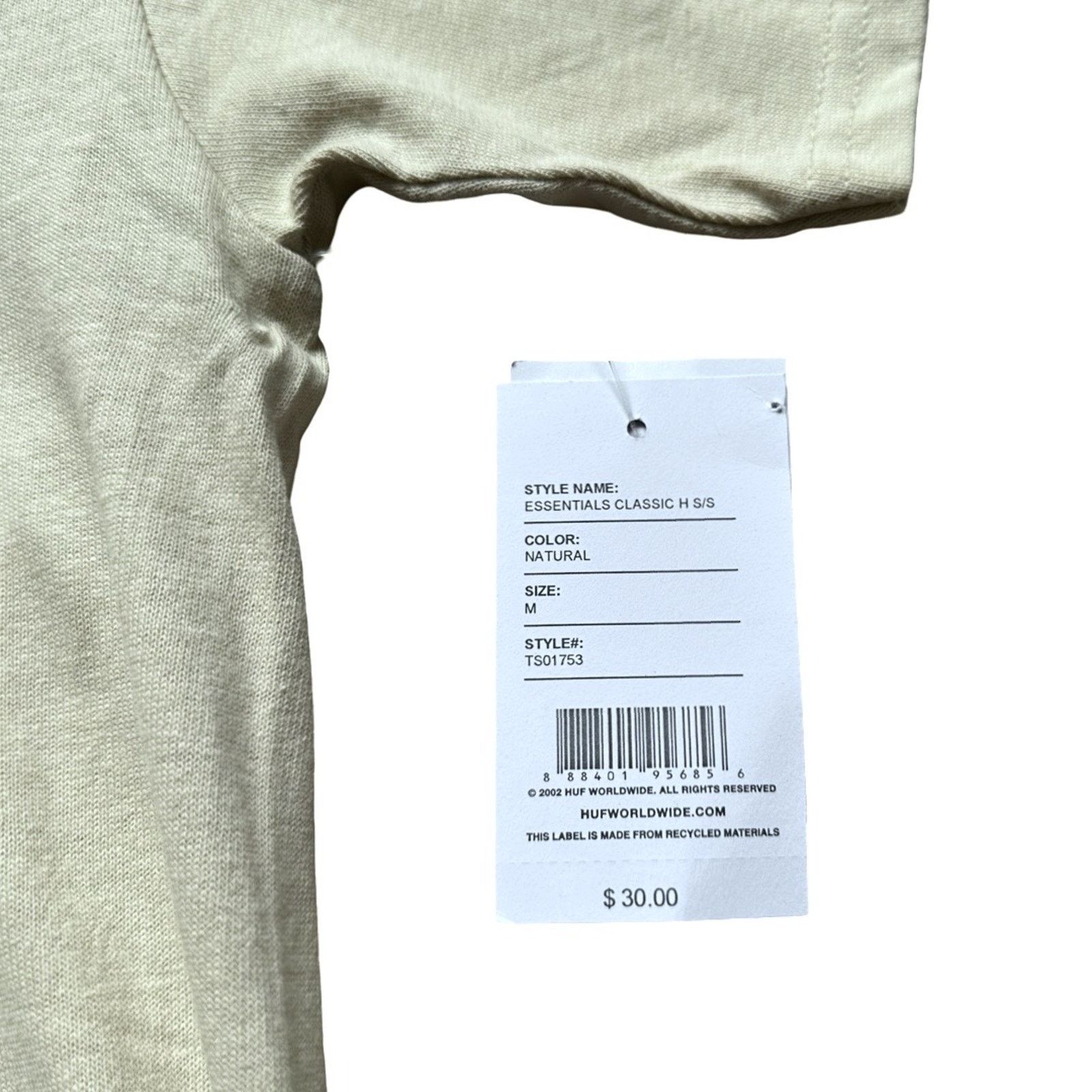 Huf HUF Essentials Classic H SIS Natural SS Tee Size M New NWT Size US M / EU 48-50 / 2 - 4 Thumbnail