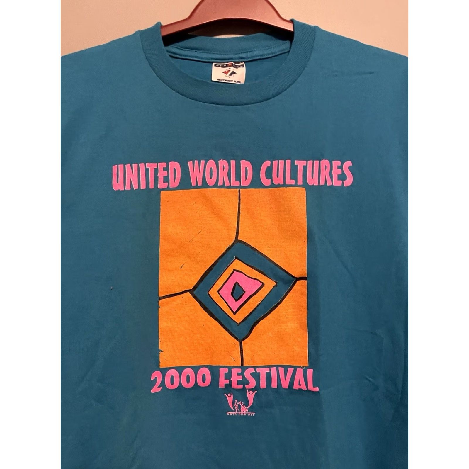 Jerzees VINTAGE United World Cultures Festival Blue Art T-Shirt Mens XL White 90s Retro Vintage Jerzees Crew Neck Short Sleeve Cotton B443 Size US XL / EU 56 / 4 - 4 Thumbnail
