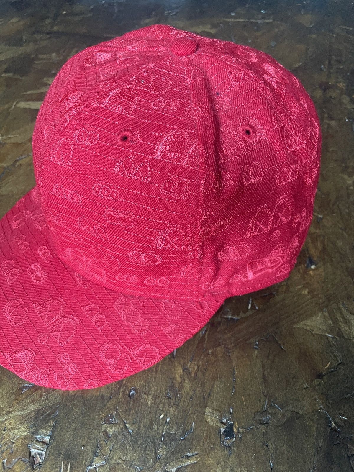 Original Fake OriginalFake Kaws New Era 7 1/2 Red Hat | Grailed