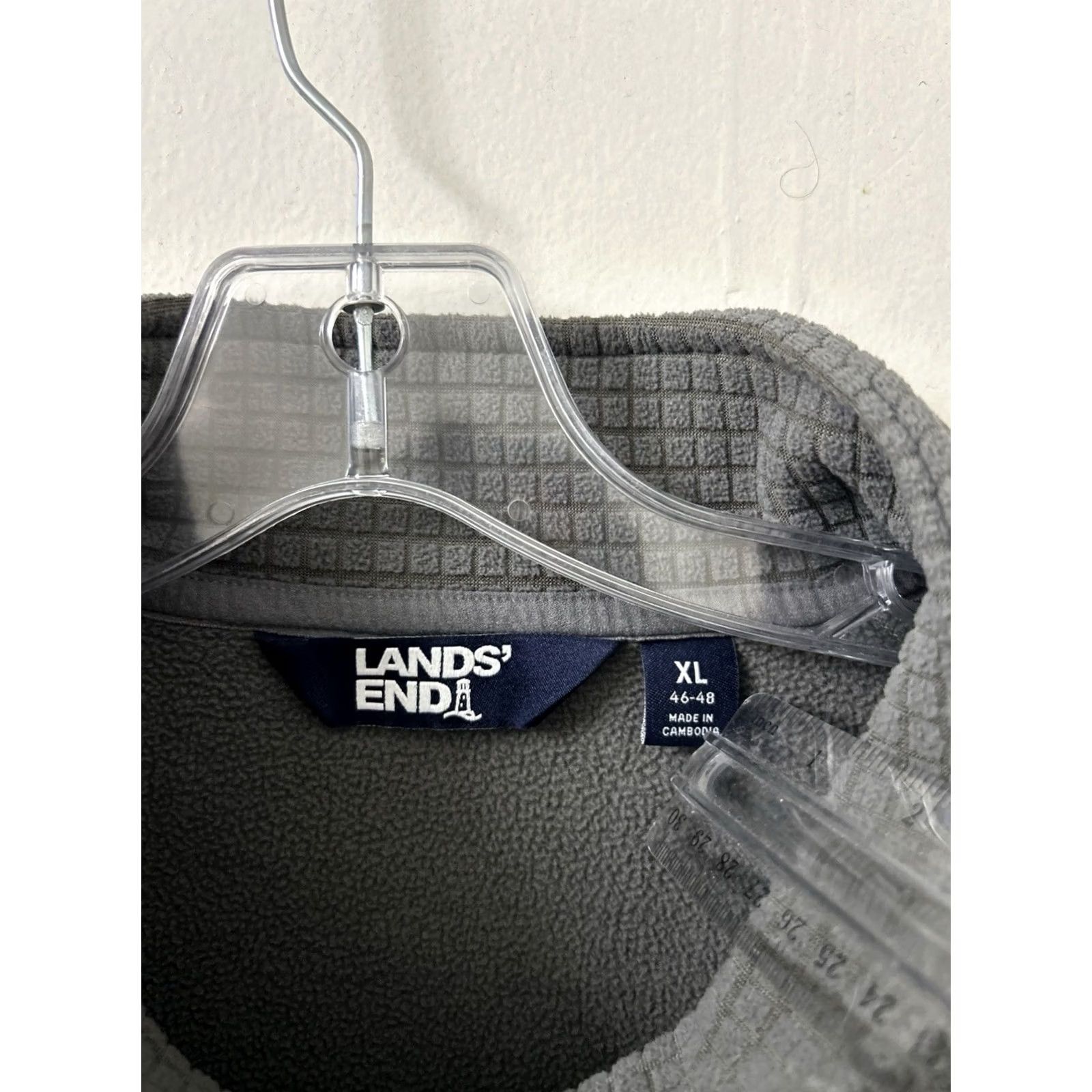 Lands' End Lands' End Mens XL Fleece Pullover 1/4 Zip Grid Knit Mock Neck Jacket L/S Gray Wool? Size US XL / EU 56 / 4 - 6 Thumbnail