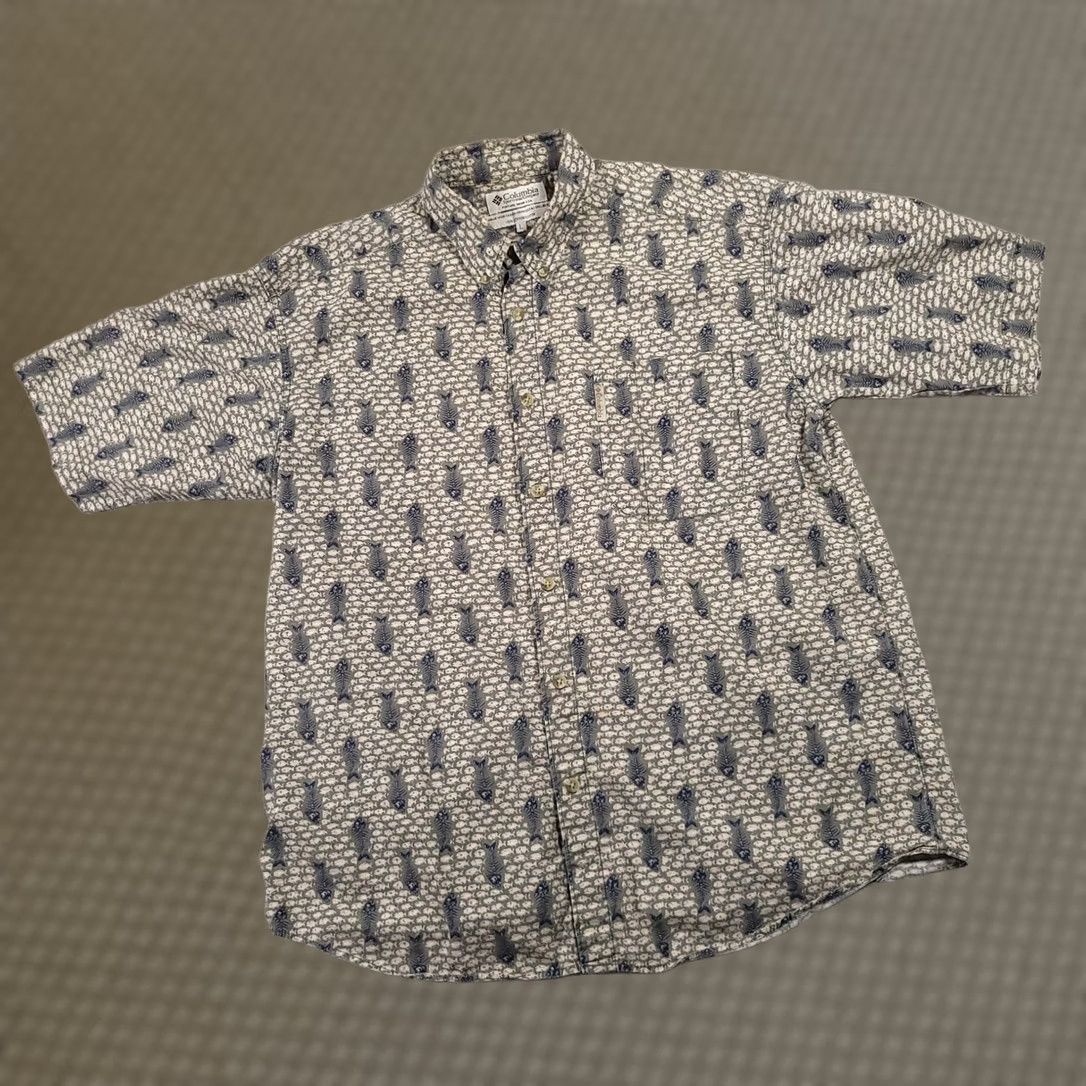Vintage Columbia Fish Print Short Sleeve Button-Down Shirt Mens Large Outdoors Grunge Size US L / EU 52-54 / 3 - 1 Thumbnail