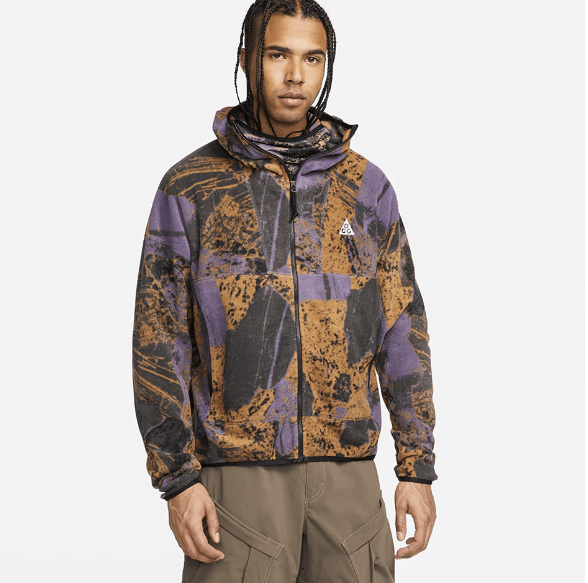 image of Nike Acg Wolf Tree Fleece Full Zip Hoodie Jacket in Canyon Purple/Black/White, Men's (Size Small)