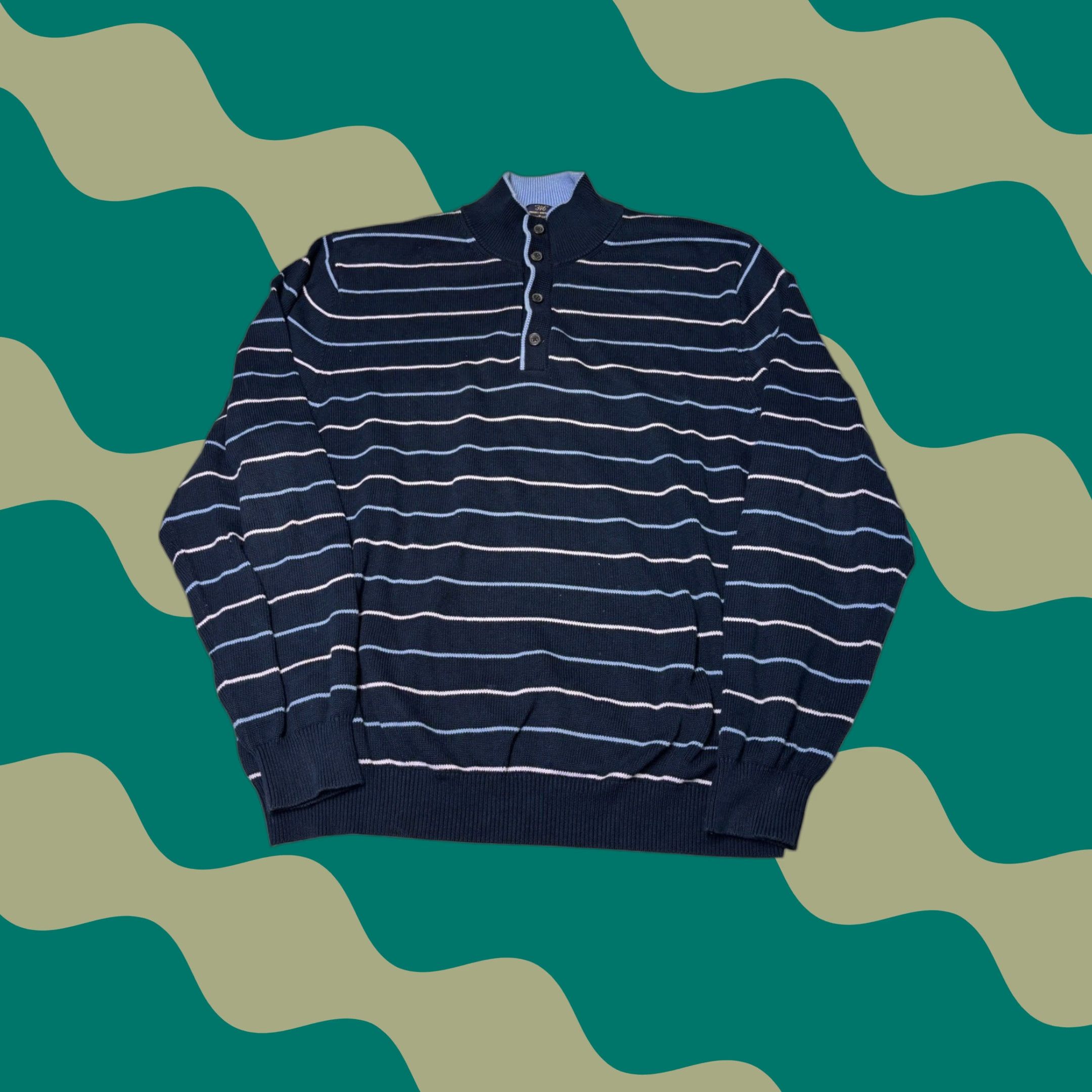 Brooks Brothers Brooks Brothers 346 Mens XL Supima Cotton Striped Button Sweater Navy Size US XL / EU 56 / 4 - 1 Thumbnail
