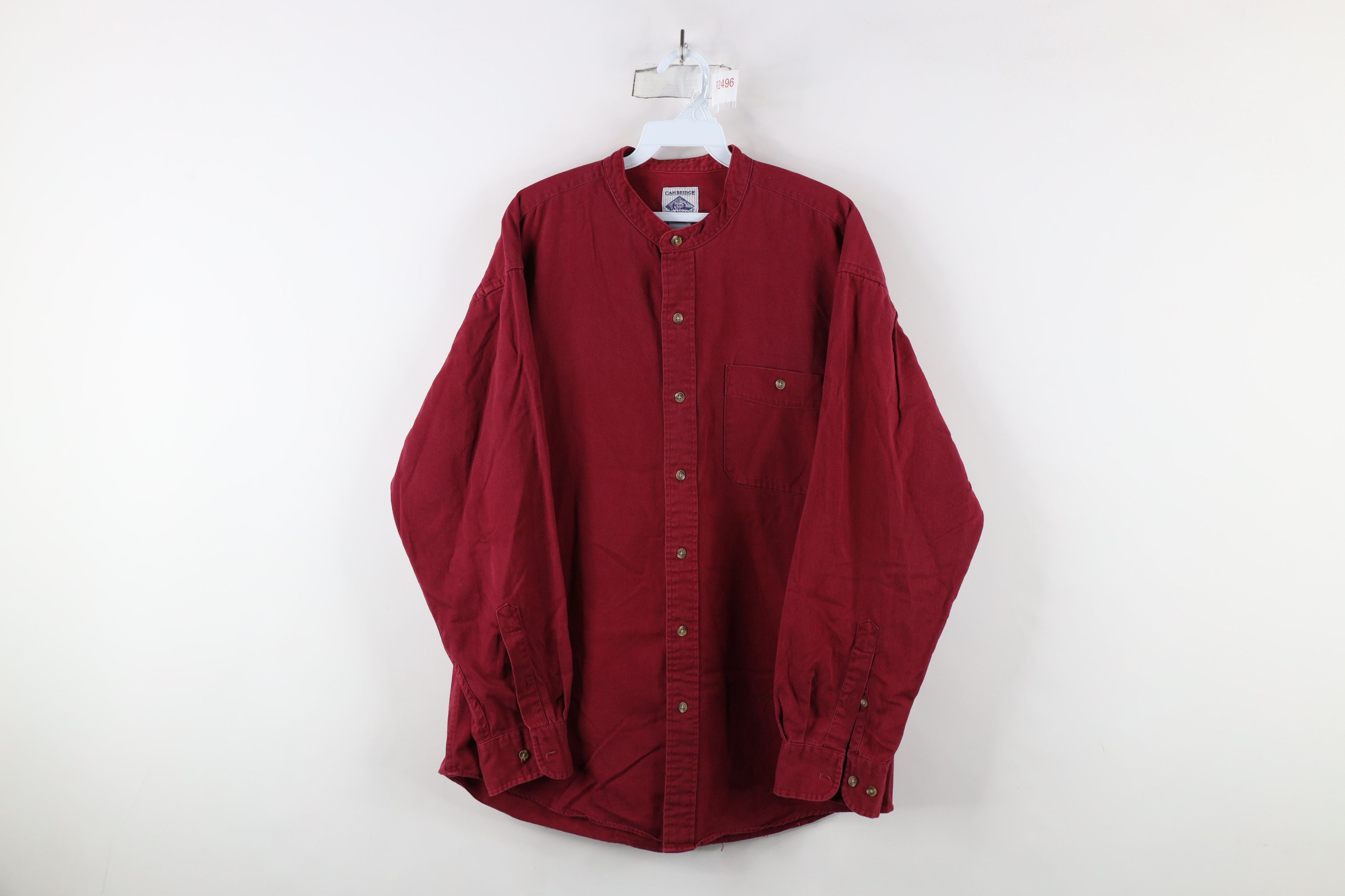 Vintage Vintage 90s Streetwear Cotton Twill Band Collar Button Shirt Size US M / EU 48-50 / 2 - 1 Thumbnail