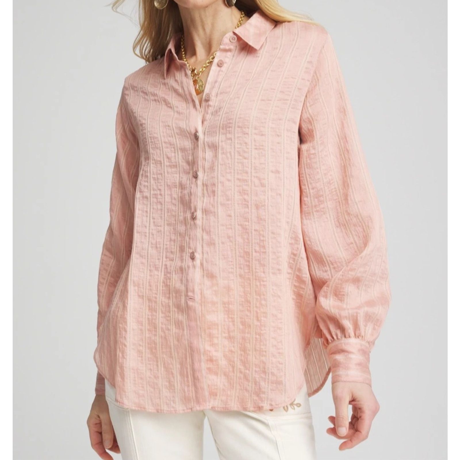 Chicos NWT CHICO'S Classic Collared Blouse French Blush Size 3 $90 Size XXL / US 16-18 / IT 52-54 - 2 Thumbnail