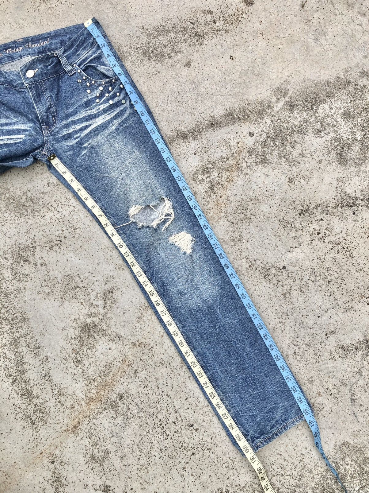 Japanese Brand × Seditionaries STUDDED DISTRESSED DENIM BY VINTAGE STANDARD JEANS Size 31" - 13 Thumbnail