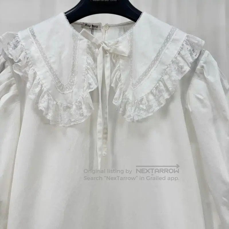 Miu Miu Miu Miu White Cotton Embroidered Logo Shirt . Size M / US 6-8 / IT 42-44 - 3 Thumbnail