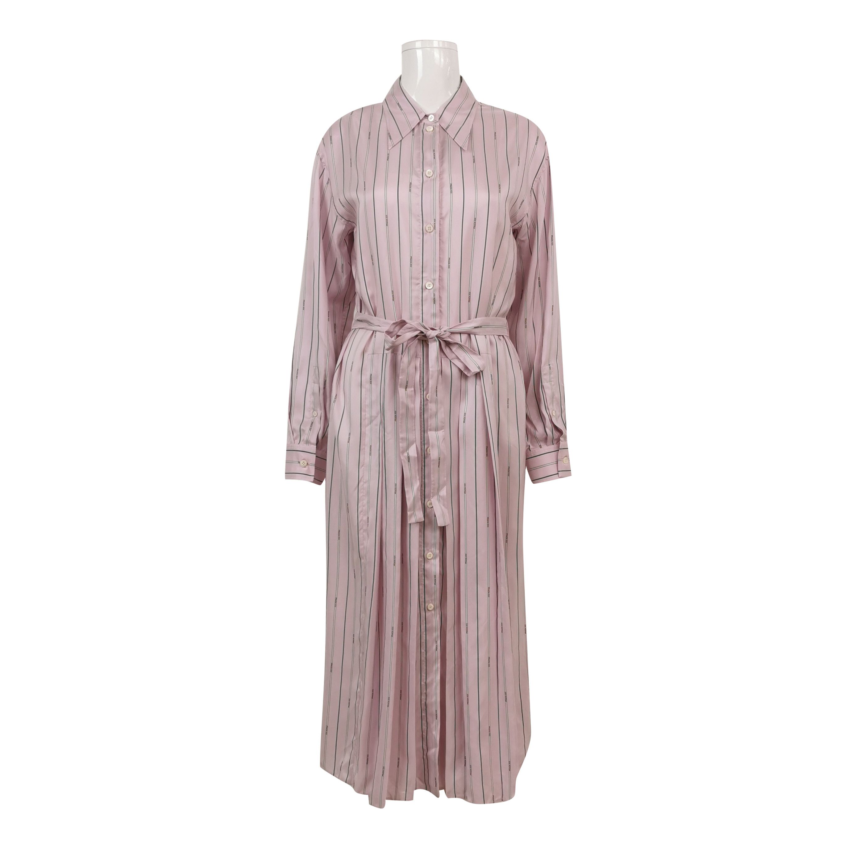 Prada Prada Striped Silk Collar Dress in Pink - dmc Size S / US 4 / IT 40 - 1 Thumbnail