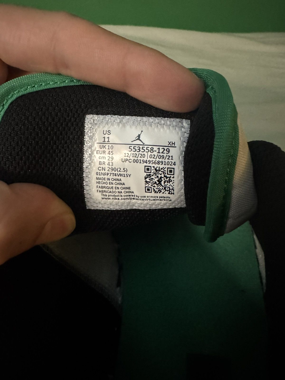 Jordan Brand Jordan 1 low white lucky green 2020 Size US 11 / EU 44 - 9 Thumbnail