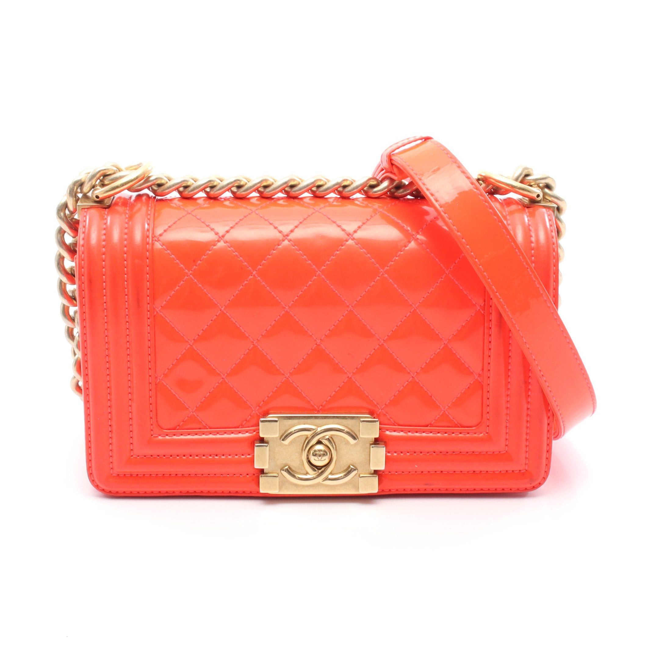 Chanel Chanel Boy Chanel Small Matelasse Chain Shoulder Bag Patent Leather Orange Gold Hardware Size ONE SIZE - 1 Thumbnail