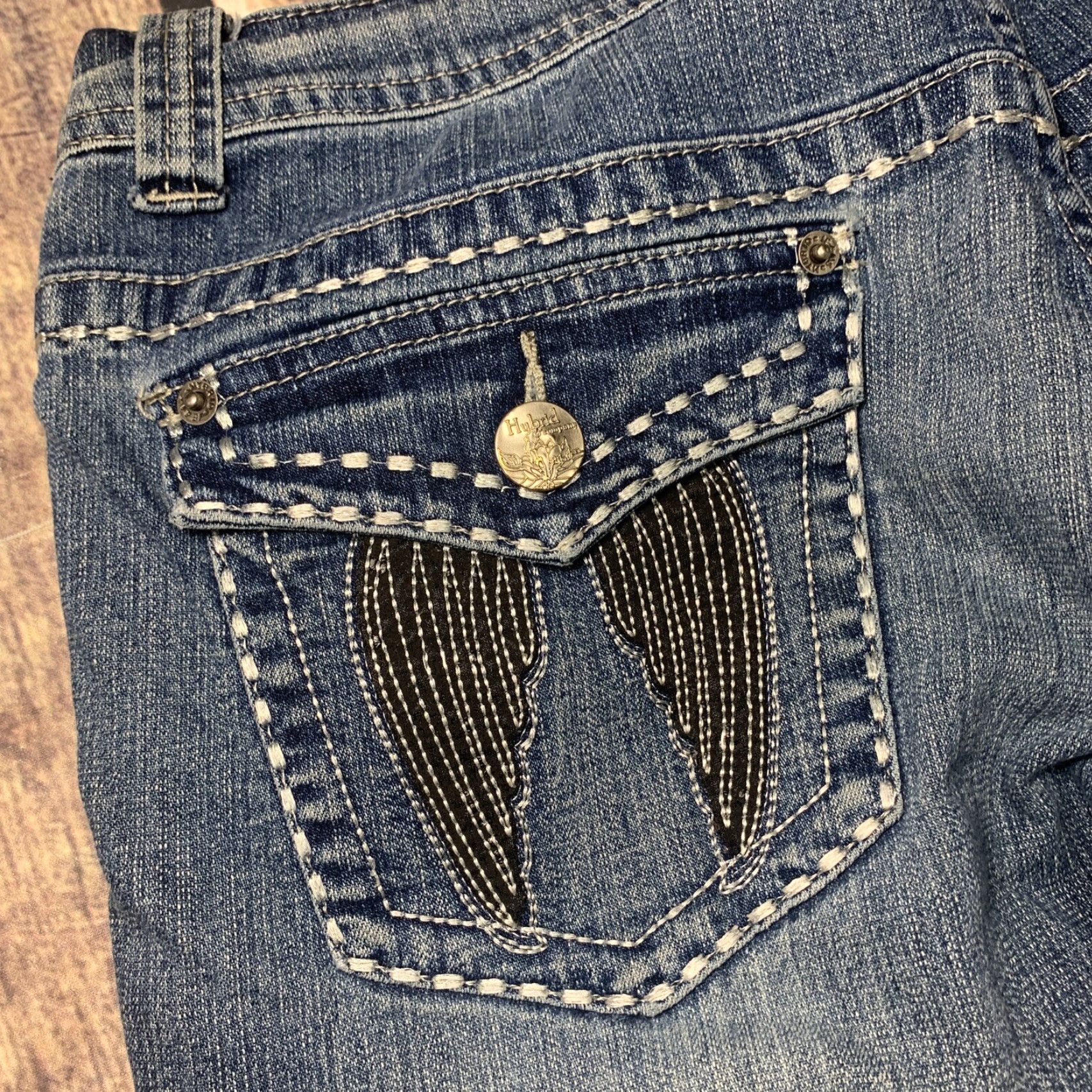 Denime Hybrid & Company Jeans Women Size 9 Blue Denim Low Rise Bootcut 32 x 30 1/2 Size 30" / US 8 / IT 44 - 6 Thumbnail