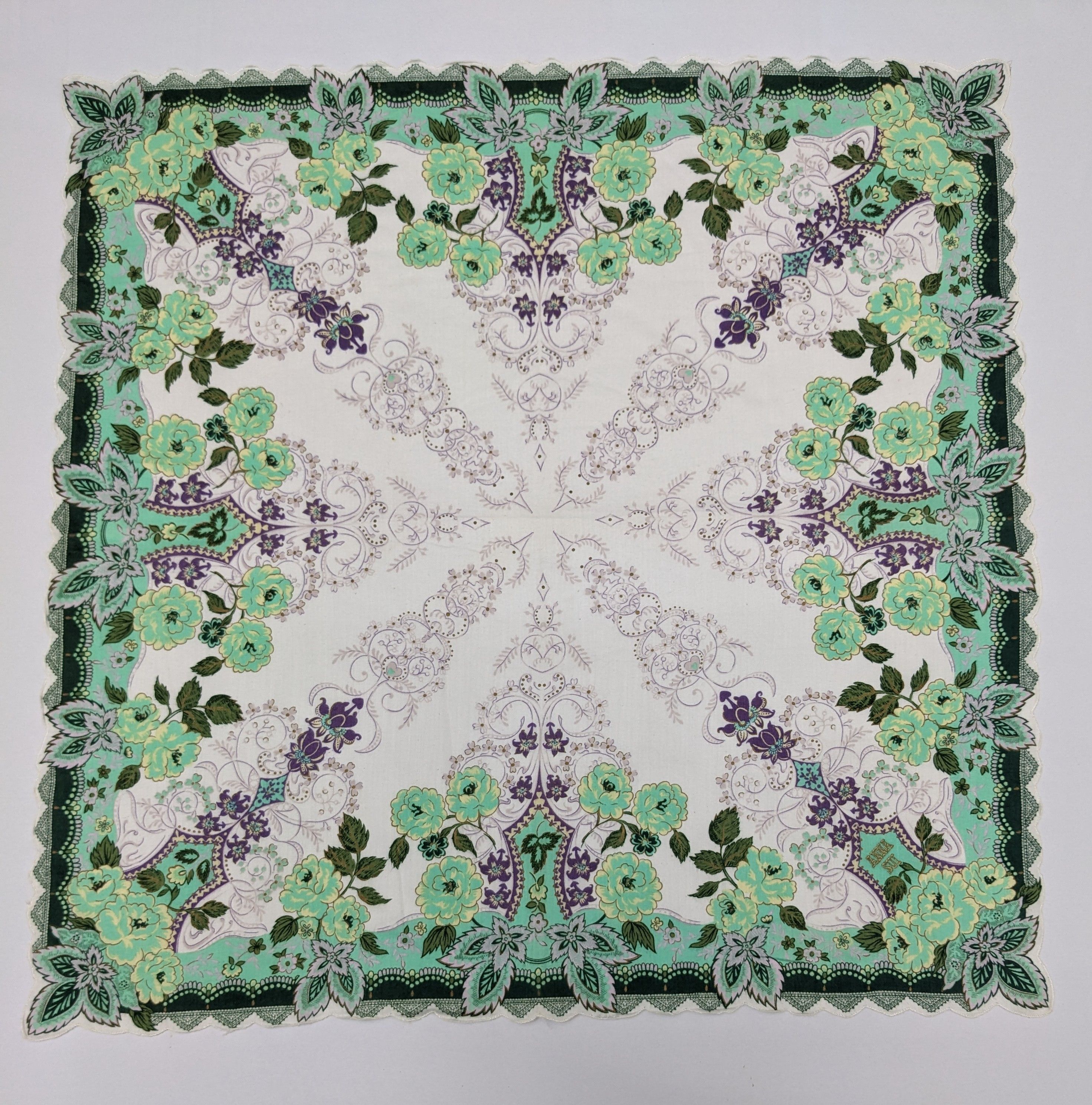 Anna Sui Anna Sui Designer Pocket Square Teal Rose & Gothic Scroll Size ONE SIZE - 3 Thumbnail
