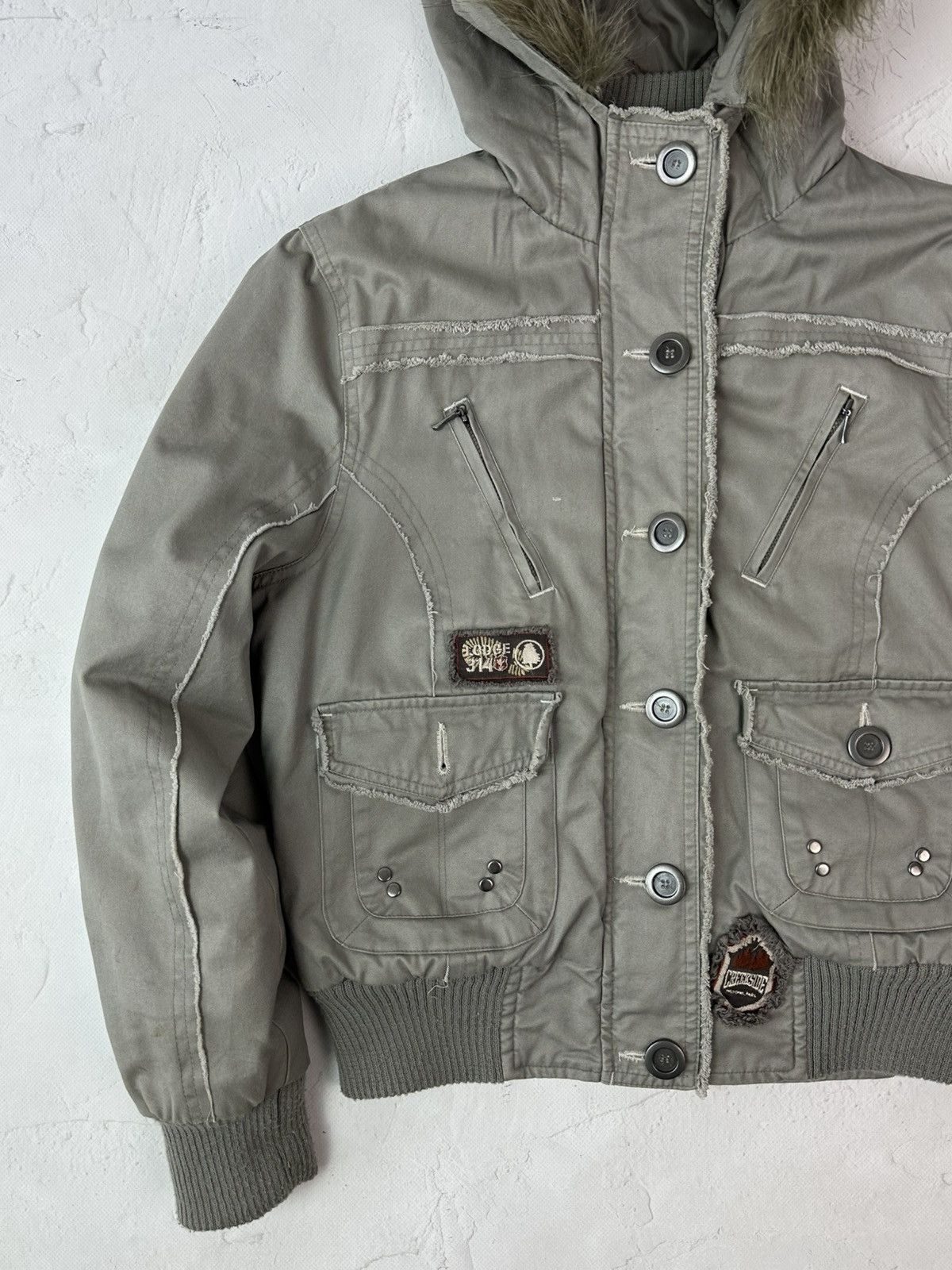 Vintage Vintage Grey Distressed Buttons Faux Fur Hooded Jacket Size M / US 6-8 / IT 42-44 - 2 Thumbnail