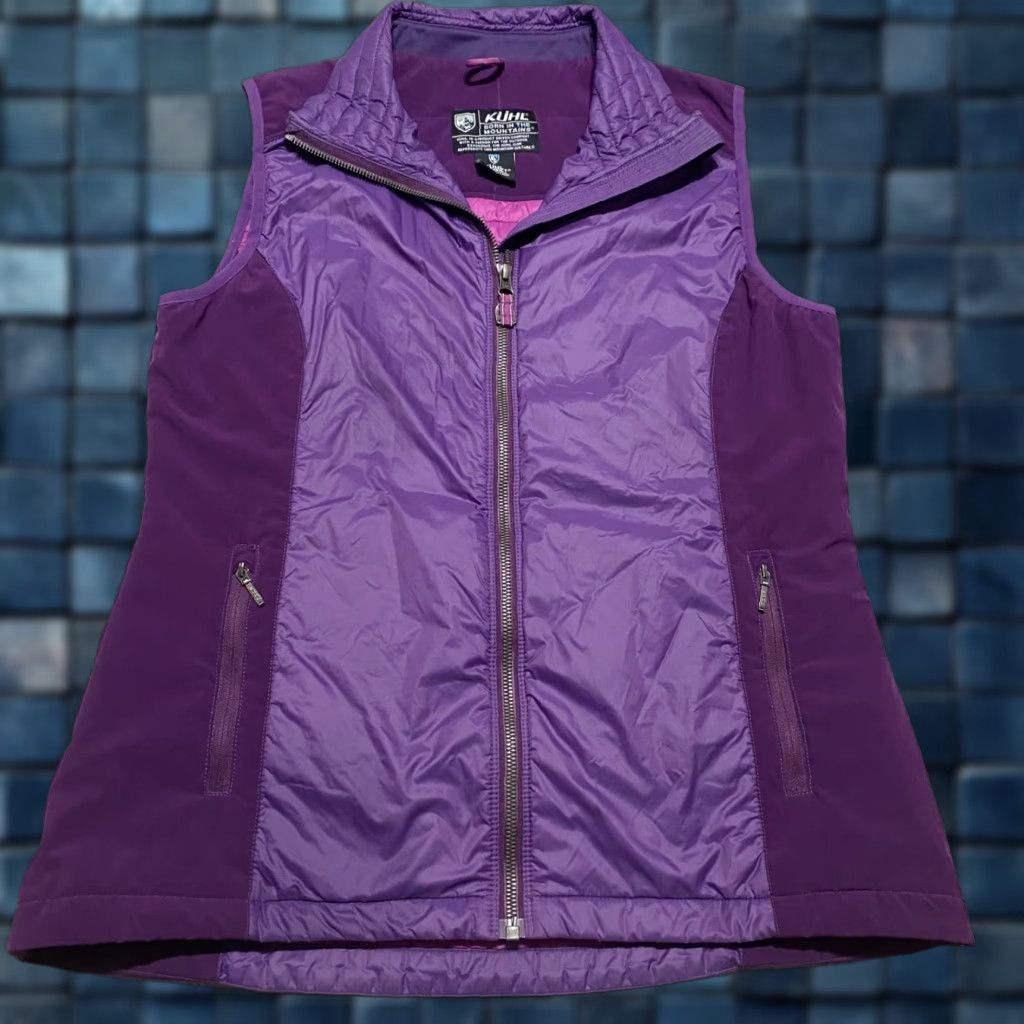 Kuhl Vest Womens Medium Purple Quilted Full Zip Pockets Bodywarmer Insulated Winter Fall Casual Mid-Length