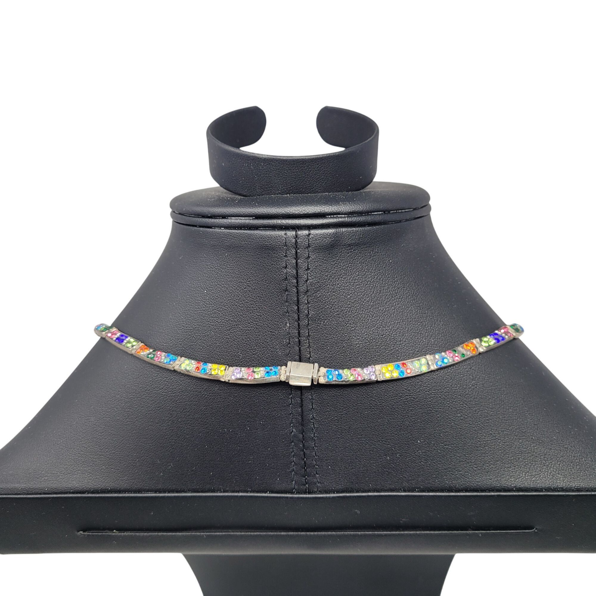 Handmade Artisan 925 Sterling Silver Multicolor Micro Mosaic Choker N Size ONE SIZE - 20 Thumbnail