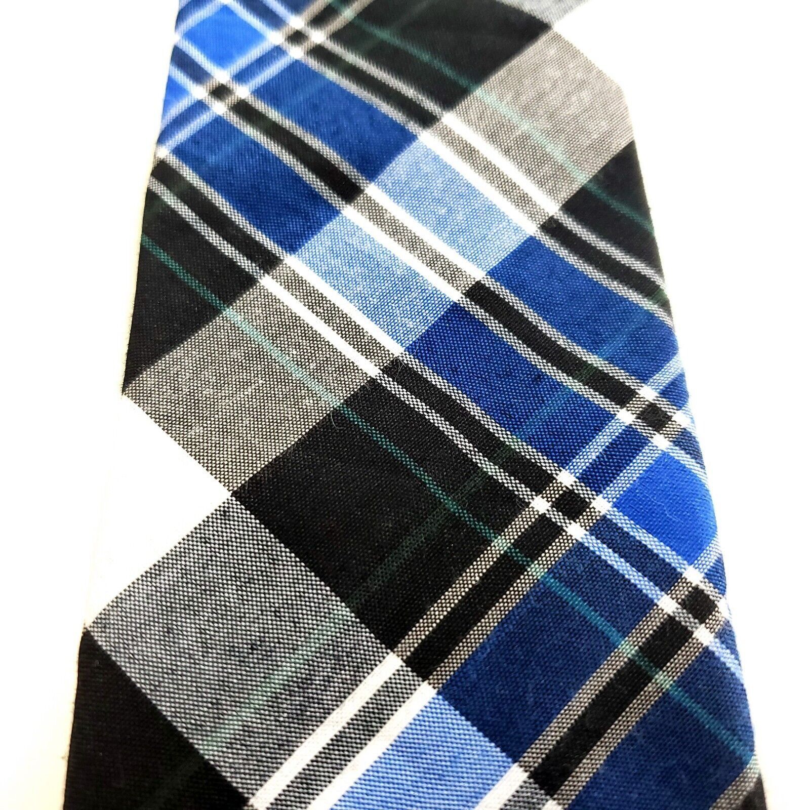 1901 1901 Blue Black Green Plaid Polyester Skinny Tie Size ONE SIZE - 2 Thumbnail