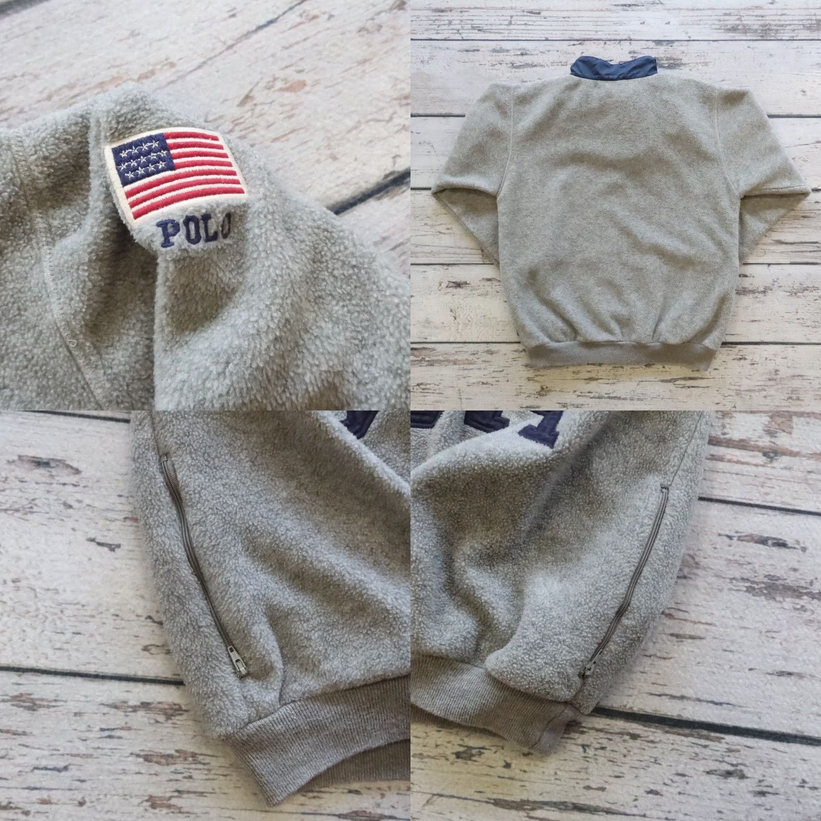 Ralph Lauren VINTAGE Polo Ralph Lauren USA Fleece Sweater Hood Jacket M Gray Mens 90s USA Theme Small Selection Size US M / EU 48-50 / 2 - 9 Thumbnail