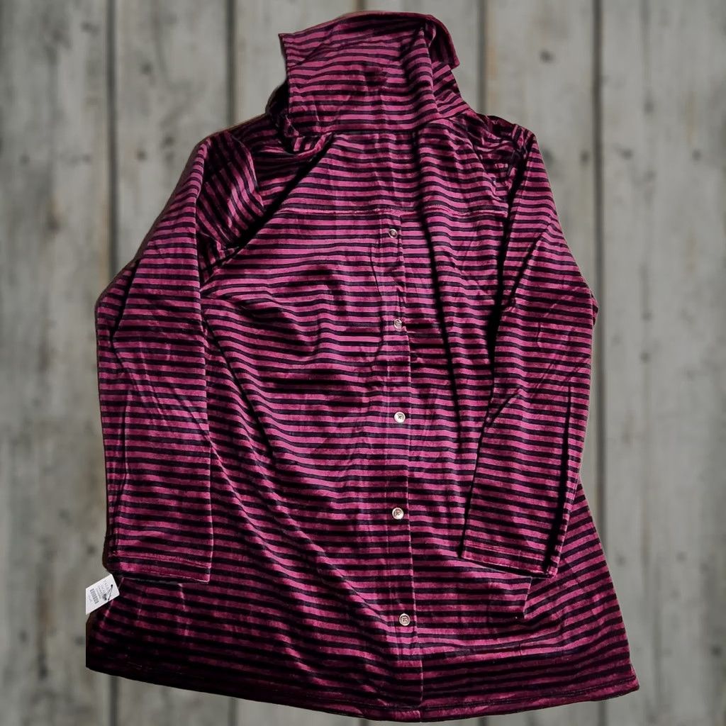 Talbots Talbots Plus Womens Sweater XL Purple Velour Pullover Cowl Neck Striped Logo Pullover Casual Womens ß Size XL / US 12-14 / IT 48-50 - 1 Thumbnail
