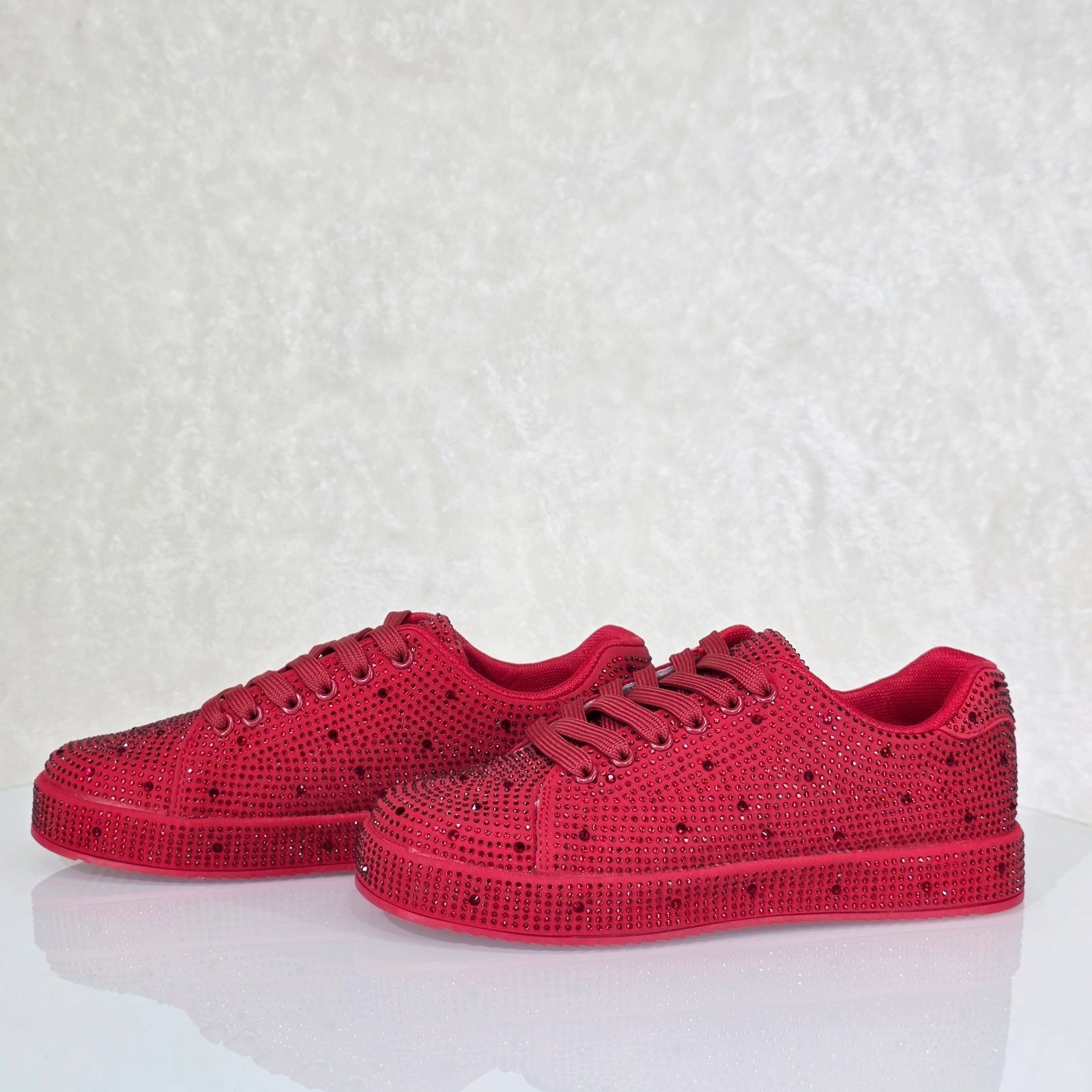 Other Street Glam Red Rhinestone Platform Sneakers Tennis Shoes (U Size US 11 / IT 41 - 1 Thumbnail